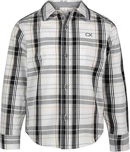 Calvin Klein Boys' Long Sleeve Woven Button-Down Shirt