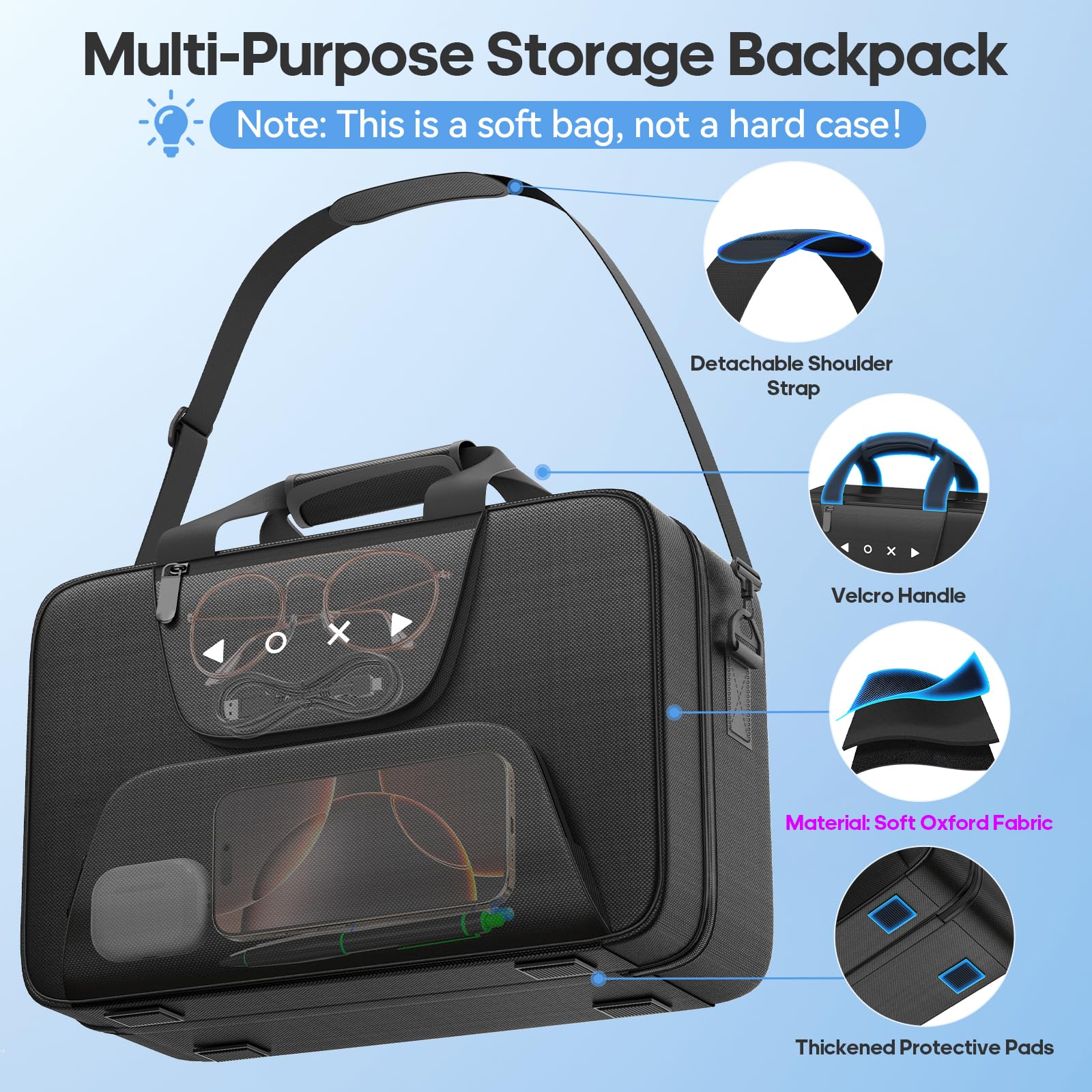 Funda de Viaje para PS5, Compatible con PS5/Slim/Pro Digital & Disc, Bolsa de Transporte para PS5 con Varios Bolsillos, Fundas para PS5, Protege Auriculares, Mandos y Accesorios de Juego, Negro