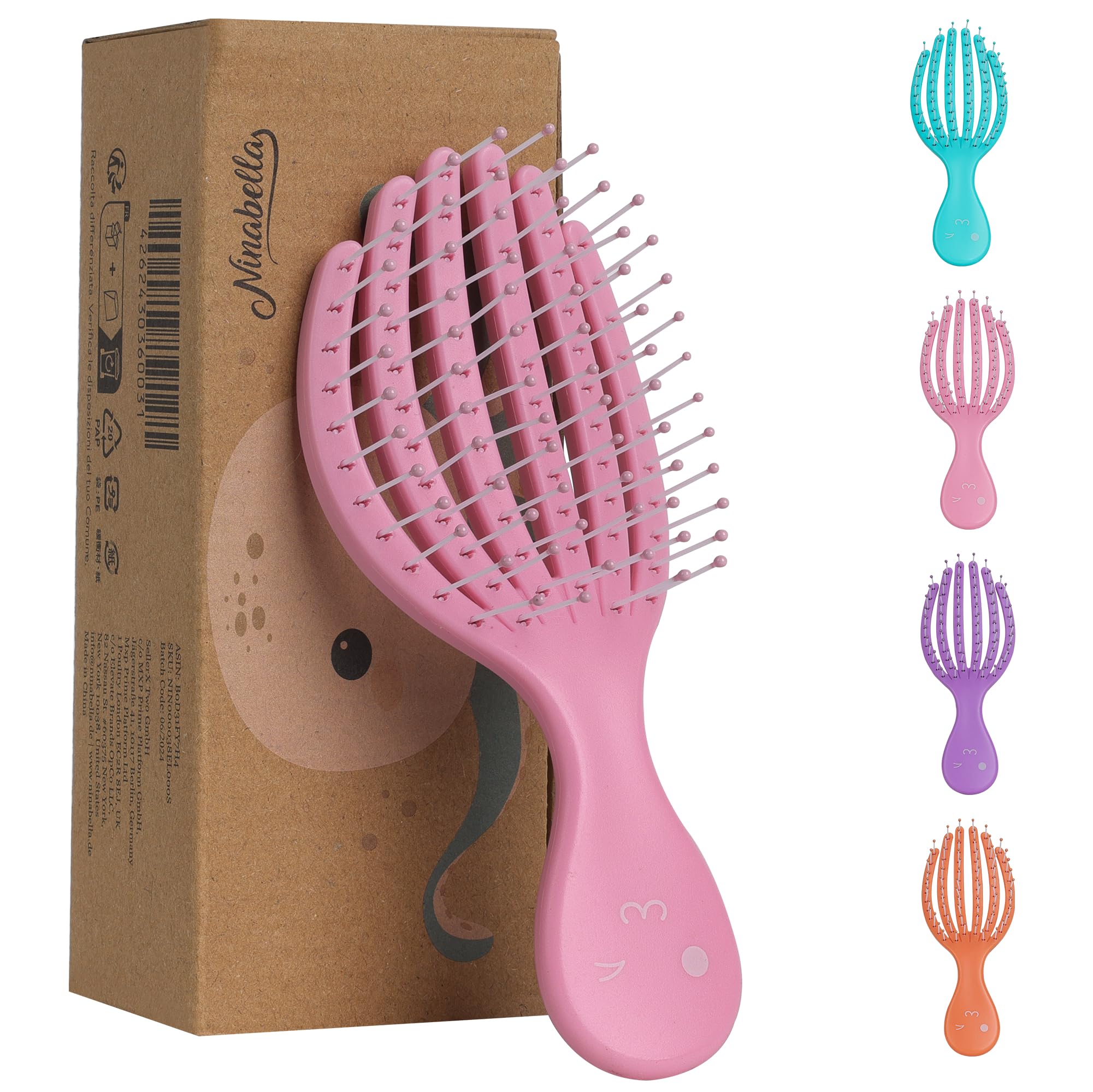 Ninabella Mini Detangling Hairbrush, Cute Colourful Octopus Detangle Brush, For Blow Dry or Brushing Wet Tangled Hair