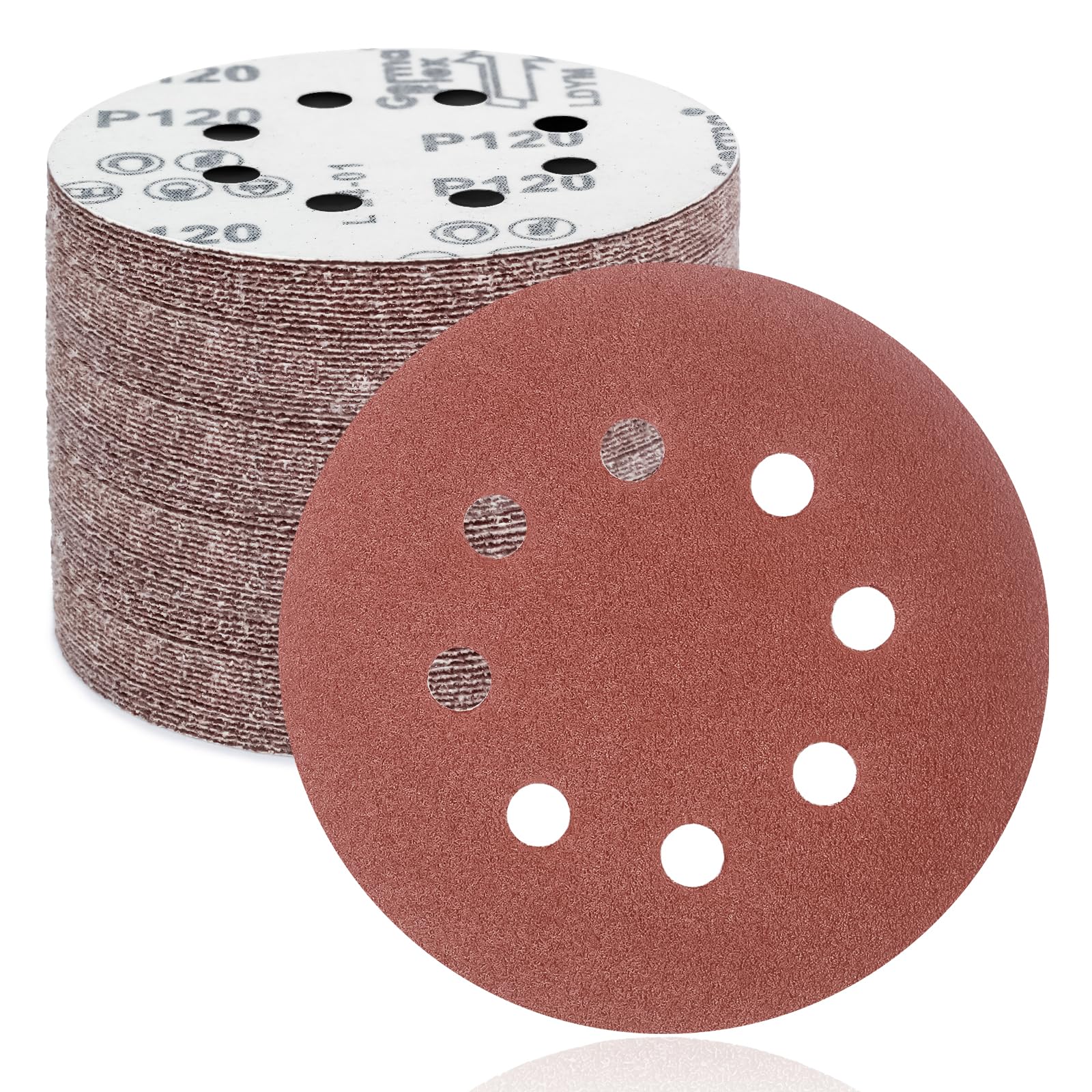 FEIHU 125mm Sanding Discs 50Pcs Orbital Sander Discs Hook and Loop Sanding Pads for Random Orbital Sander 120 Grits Sanding Discs