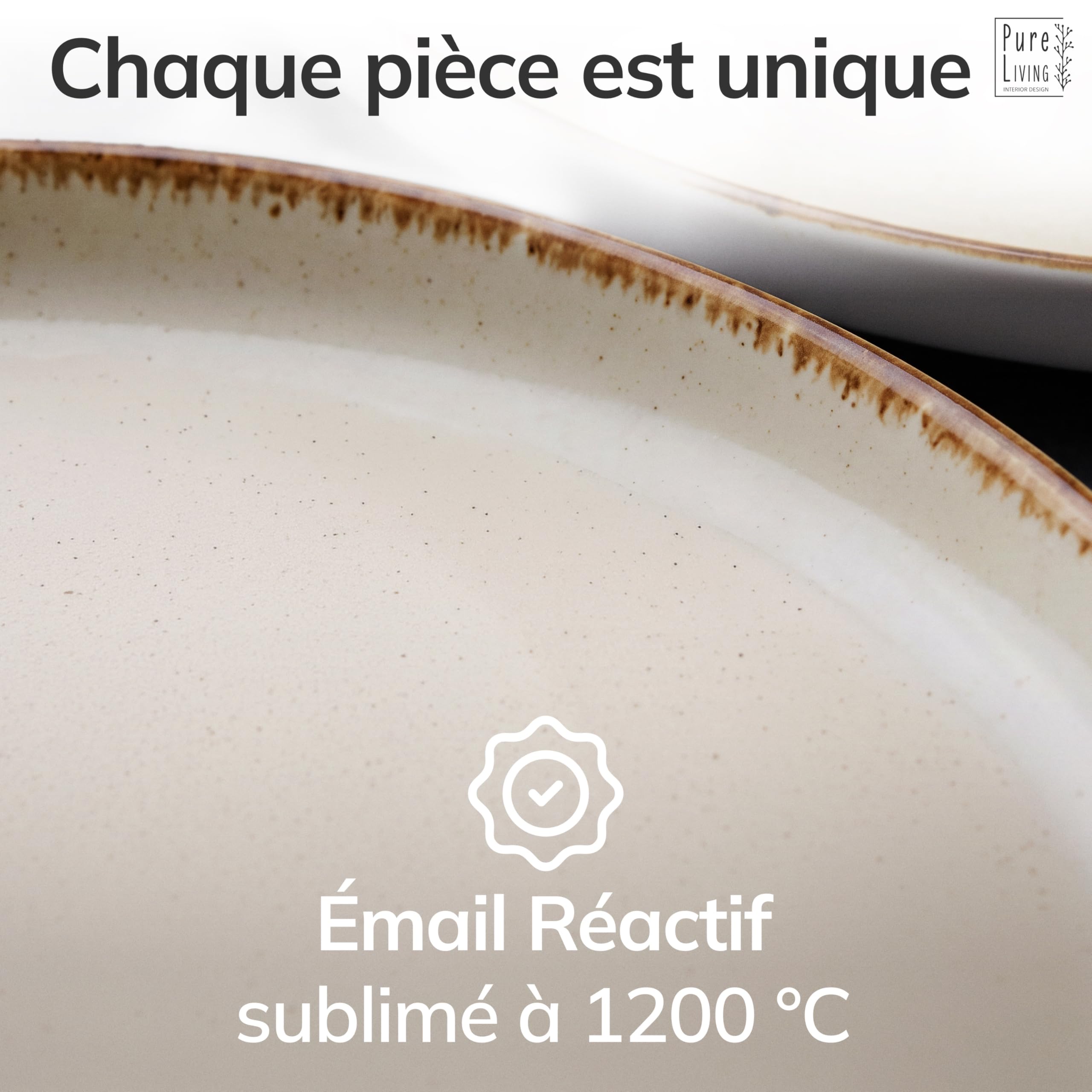 Pure Living Service de table en faïence rustique pour 6 personnes 24 pièces Vainqueur du test Style maison de campagne Service de table en faïence de qualité supérieure Beige