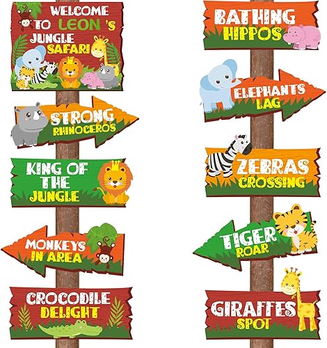 20 carteles de fiesta de safari en la selva, letreros de animales para decoración de animales salvajes direccionales para niños, decoraciones de