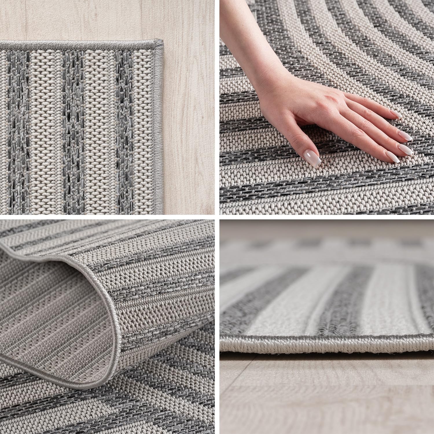 Teppium Outdoor Teppich Grau 160x230 cm, Wetterfest & UV-beständig, ideal für Küche, Balkon, Terrasse, Garten auch Wohnzimmer und Esszimmer, Skandinavisches Boho-Design