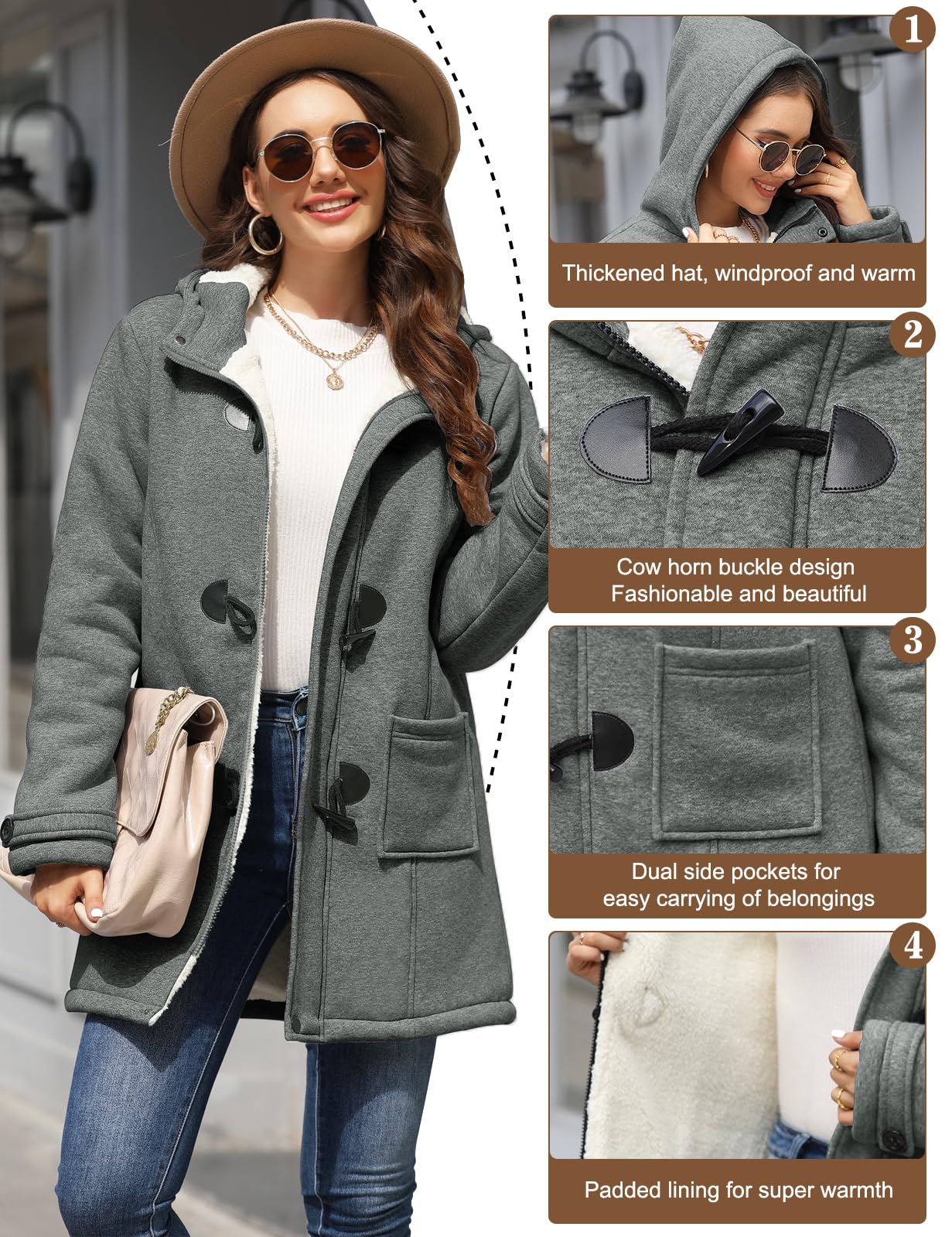 Vancavoo Cappotto Donna Invernale Felpa con Cappuccio Caldo Giacca Casual Slim Autunno Giubbotto Eleganti Felpa Cardigan con Tasche