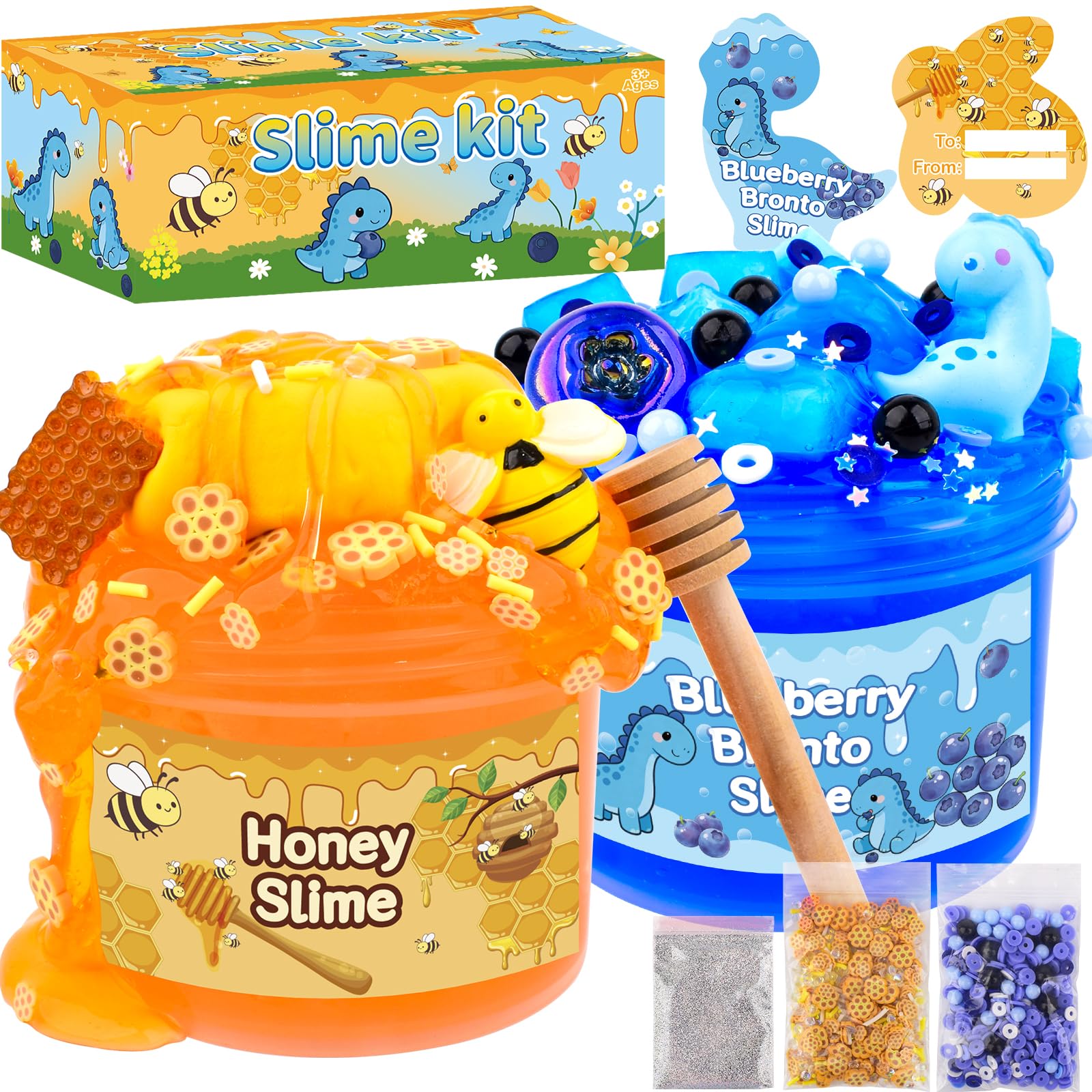 2 Pack Honey Slime Kit 14 oz, Bronto Clear Jelly Slimes for Kids
