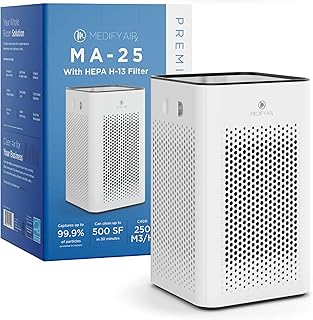 Medify Air MA-25 Air Purifier with H13 True HEPA Filter | 500 sq ft Coverage | for Allergens, Wildfire Smoke, Dust, Odors, Pollen, Pet Dander | Quiet 99.7% Removal to 0.1 Microns | White, 1-Pack