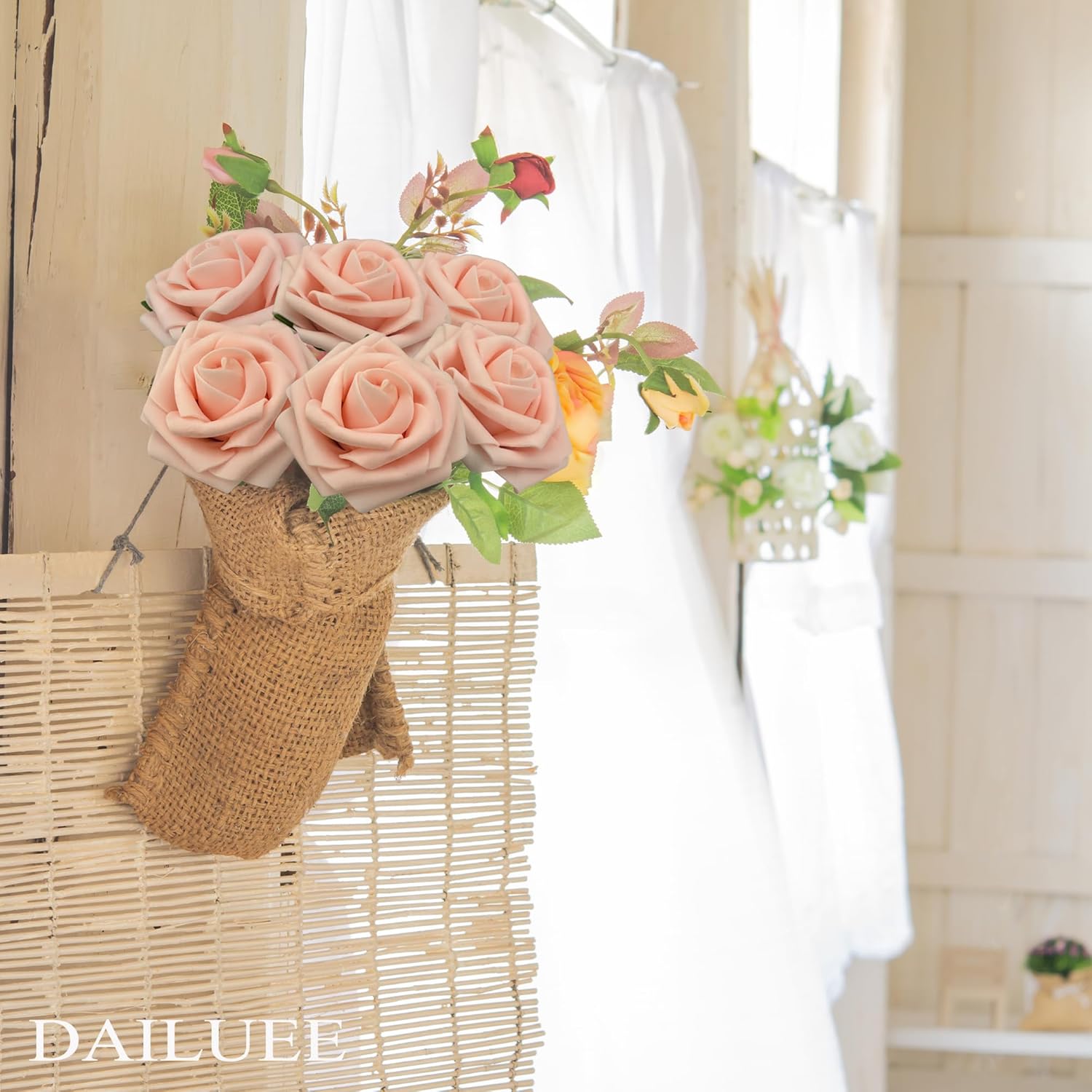 Artificial Roses Flowers 16Pcs Real Touch Roses with Stem Foam Fake Roses for DIY Wedding Bouquets Centerpieces Arrangement Party Baby Shower Home Decorations (Pink Champagne) - Image 3