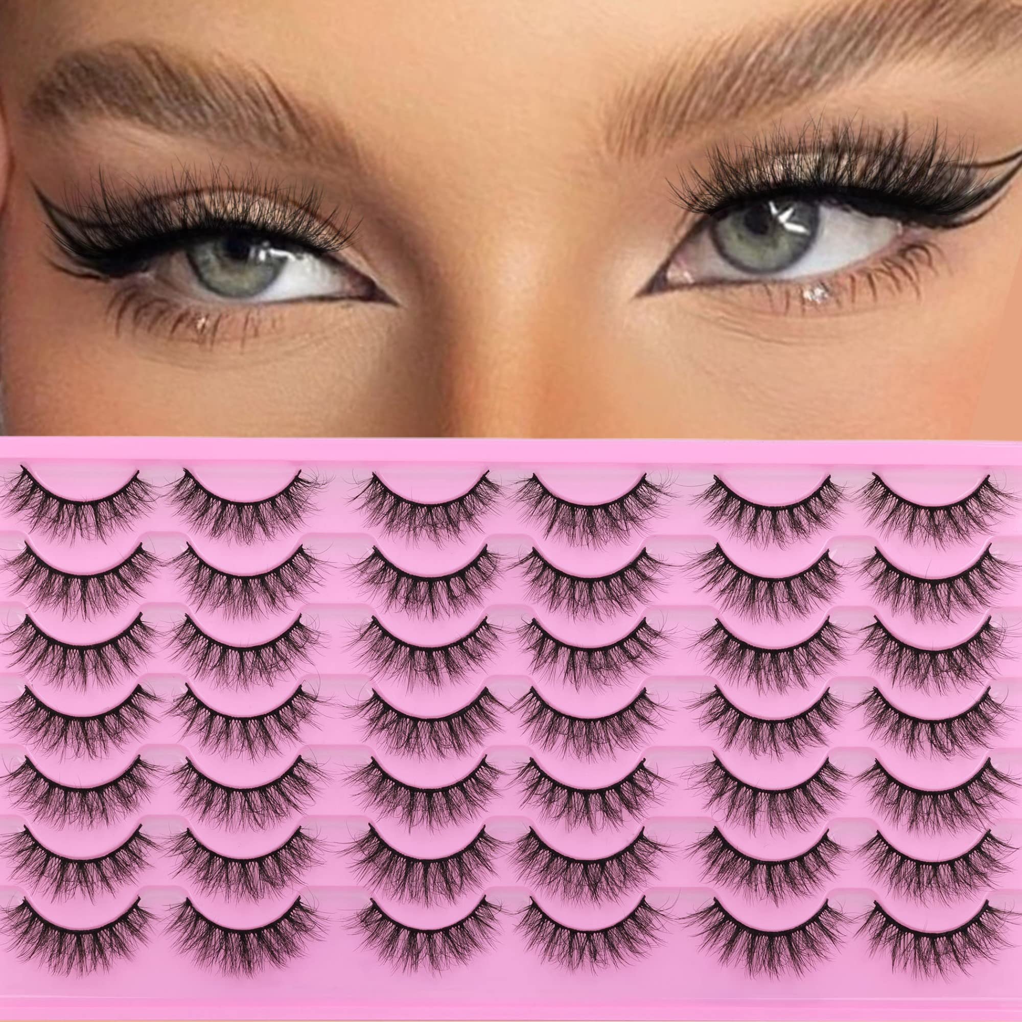 14mm False Eyelashes Natural Lashes Faux Mink 4D Wispy Eye Lashes Sets Pack Fluffy Fake Eyelashes for Women and Girls Makeup by Geeneiya, 21Pairs