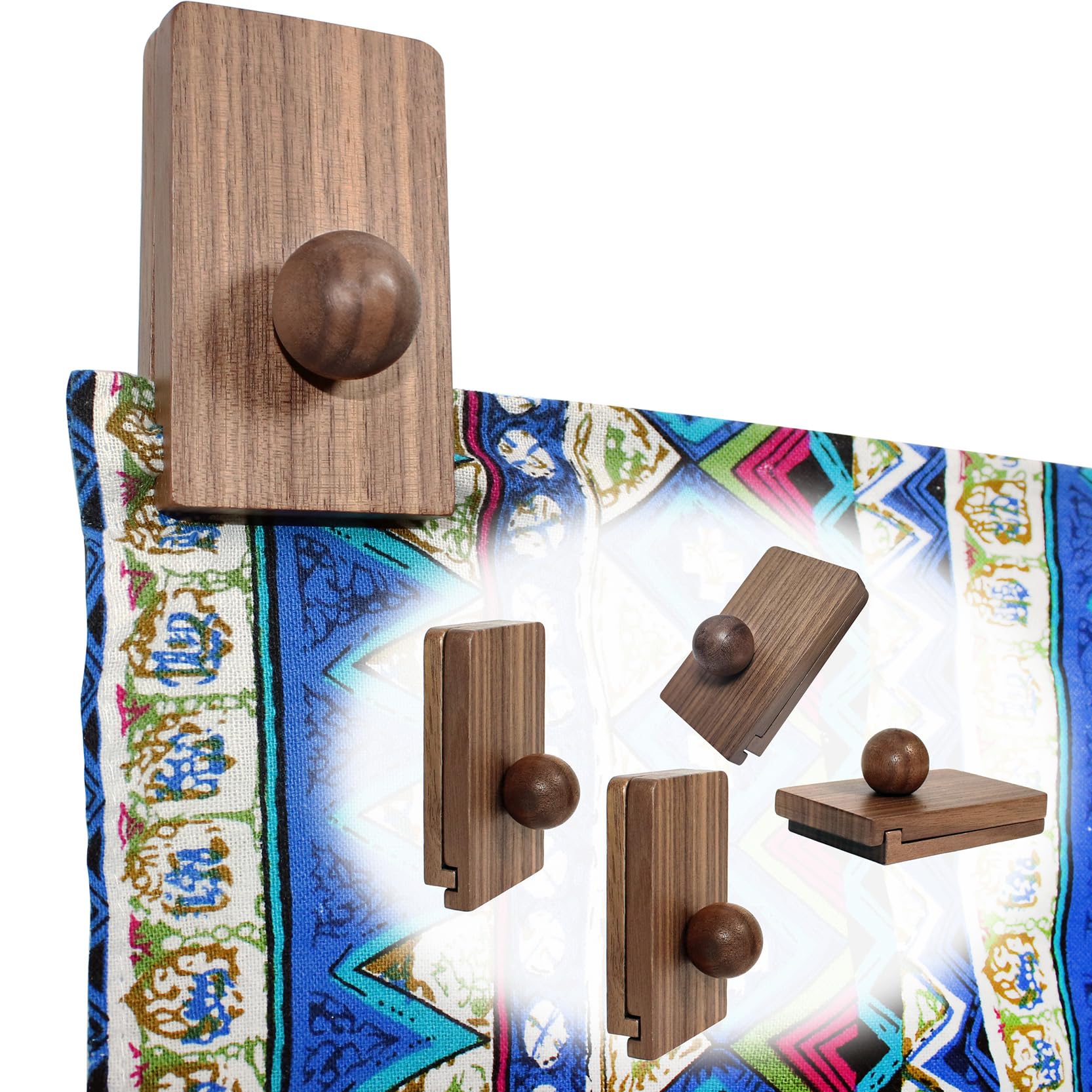 Produktbild von 4 X Quilt-Wandaufhänger, Teppichaufhänger, Tapisserie-Aufhänger, Tapisserie-Wandklemmen, -Wandclips Zum Aufhängen, 4 Stück Holzbügel Für Wand, Teppich-Wandaufhänger Für Wandbehänge