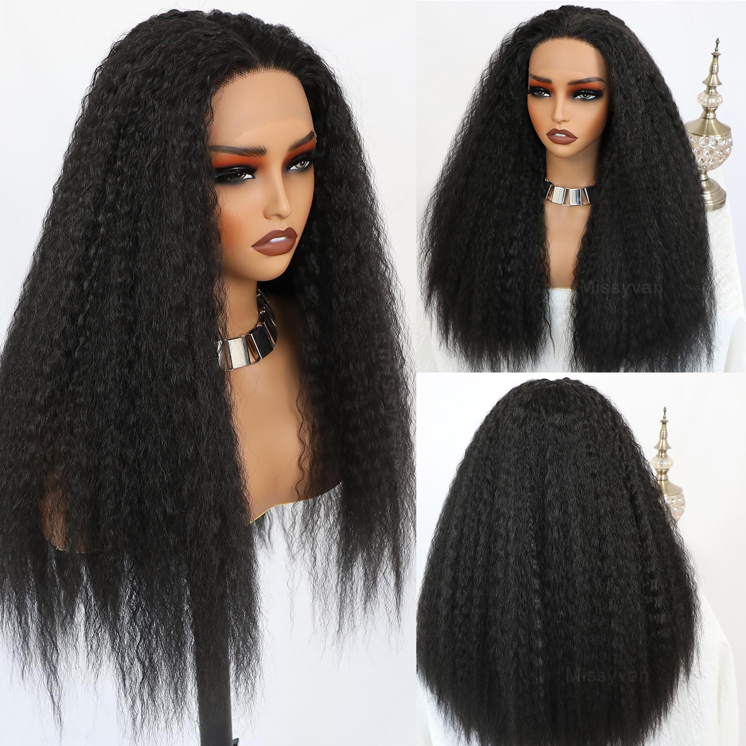 Missyvan Kinky Straight Wigs Yaki Straight Natural Black Hair Wigs For Black Women Lace Front Wigs Glueless Afo Kinky Straight Wig Pre Plucked Kinky Wig Natural Hair Line 28 Inch