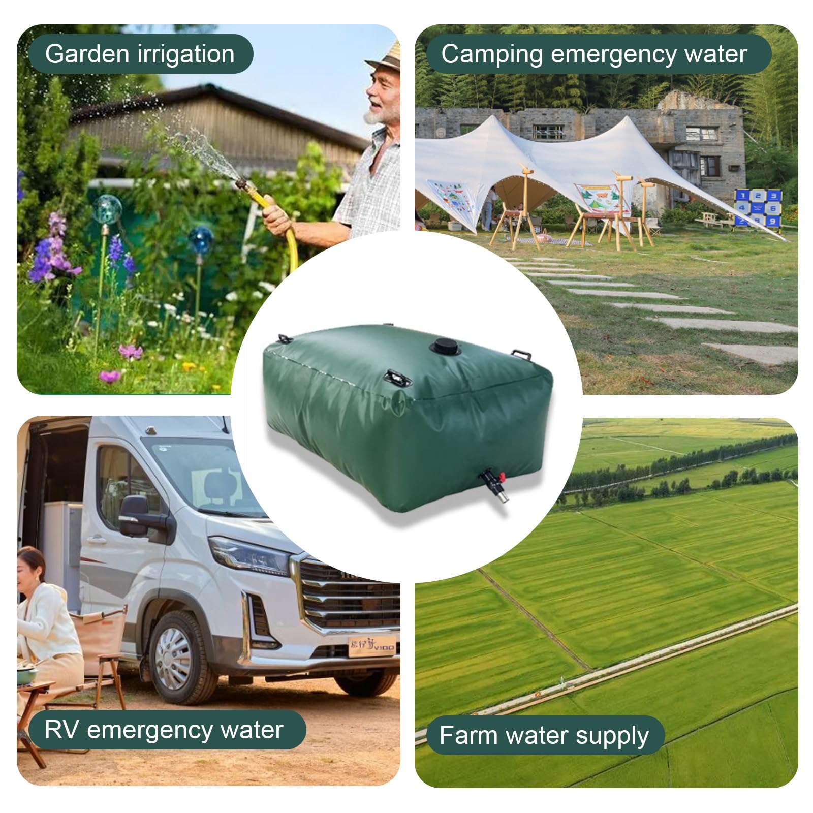 Tanica Acqua, Tanica Acqua Campeggio, Serbatoio dell'Acqua Pieghevole con Valvole E Maniglia, Tanica Pieghevole for Uso Esterno, Acqua di Emergenza, Verde(1000L/264Gal)