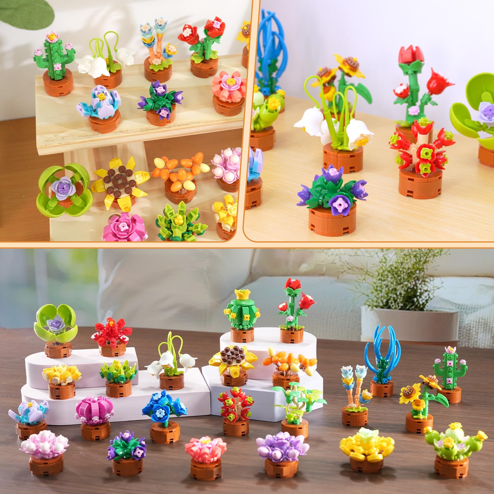 Kit Construction Fleurs Artificielles Succulentes 913 Pièces - Plantes Botaniques Modulables Pour Décoration Intérieure