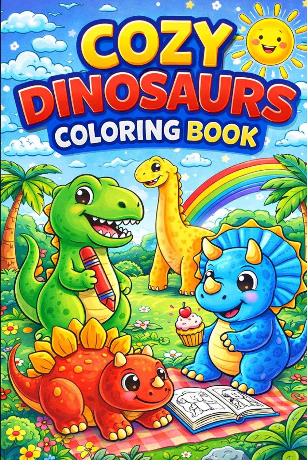 Cozy Dinosaurs Coloring Book: Bold and Easy Coloring Book for Kids Ages 4-8