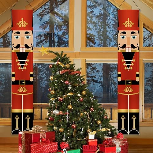 Miniatura 4 de WODICY Decoraciones navideñas de cascanueces, carteles de cascanueces para porche de 11.8 x 70.8 pulgadas, pancarta de cascanueces para exteriores,