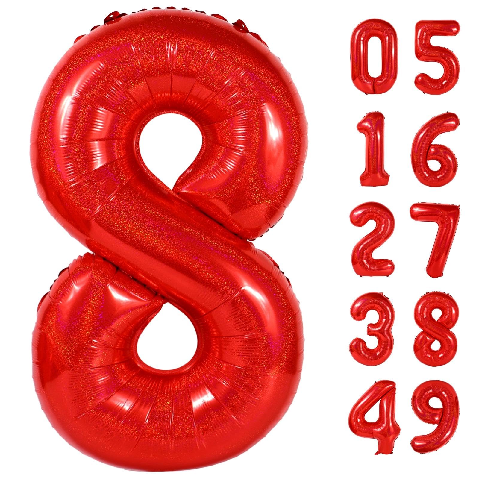 Laser Red 8 Balloon - Number Balloon 40 Inch, 8th Hot Pink Decorations