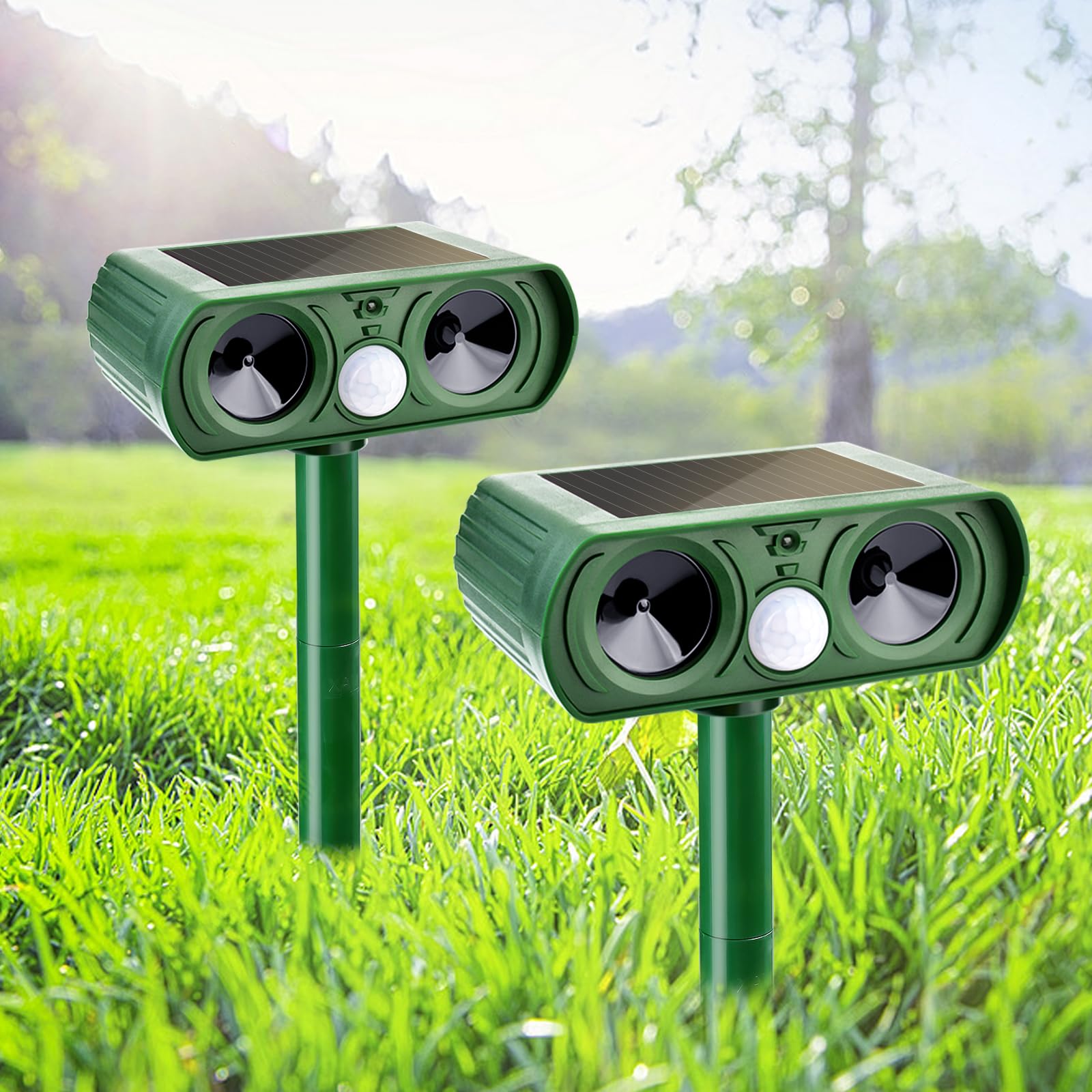 (incomplete) 2 Pack Solar Animal Repellent Ultrasonic Cat Repellent Outdoor Squirrel Repellent Deer Repellent Devices Rabbit Repellent Animal Repeller Motion Sensor Repel Dog, Raccoon, Skunk, Rodents
