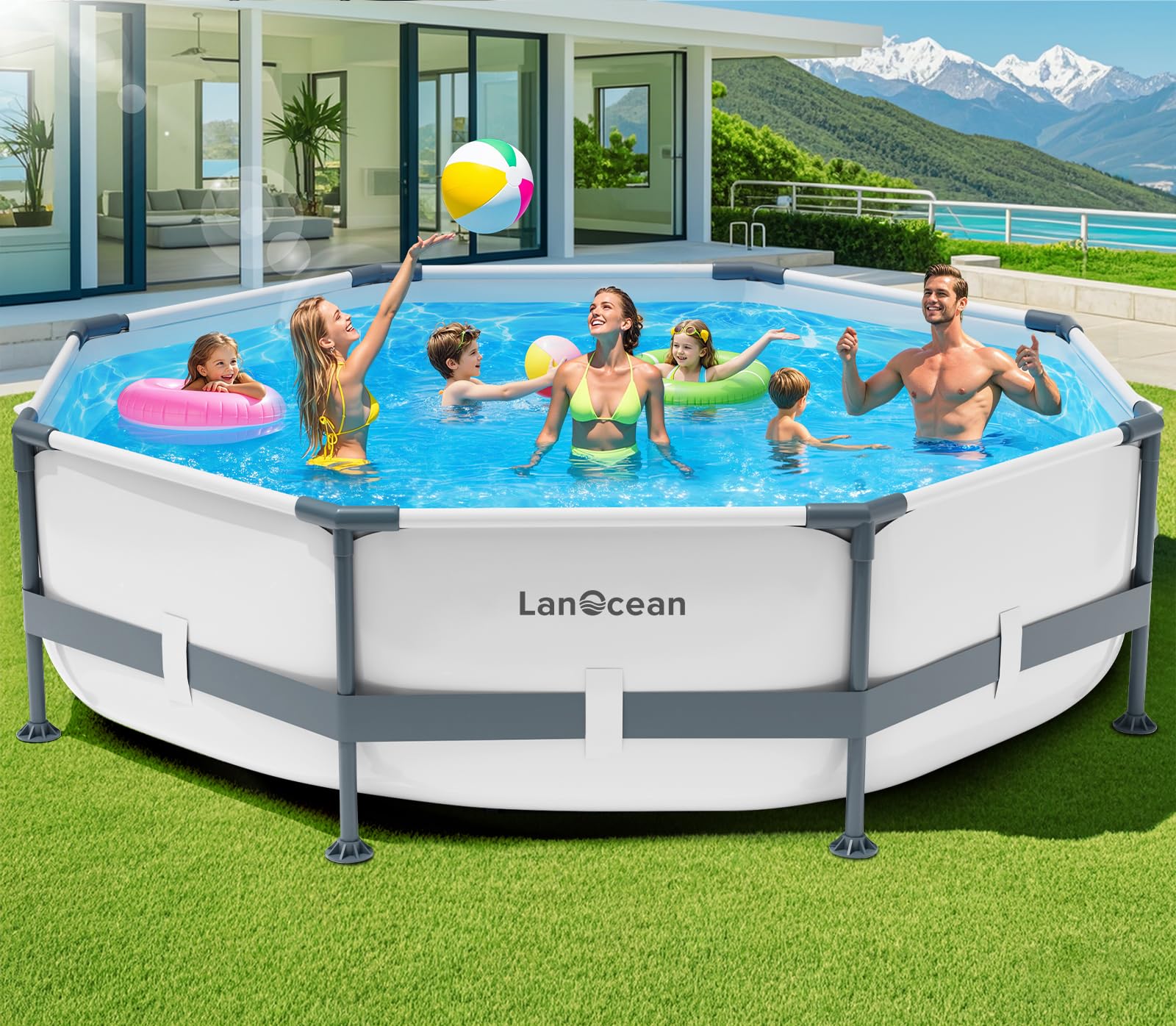 LanOcean Luftmatratze Pool Erwachsene, 230 * 170CM Pool Luftmatratze XXL mit 2 Getränkehalter, Liegepool Matratze Erwachsene mit Kopfstütze, Luftmatratzen 2 Personen Wasser Matratze für Pools Garten