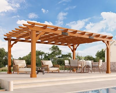 Jocisland 12x16 FT Premium Cedar Wood Pergola with Trellis Roof & Stakes | Outdoor Pergola Kit with…
