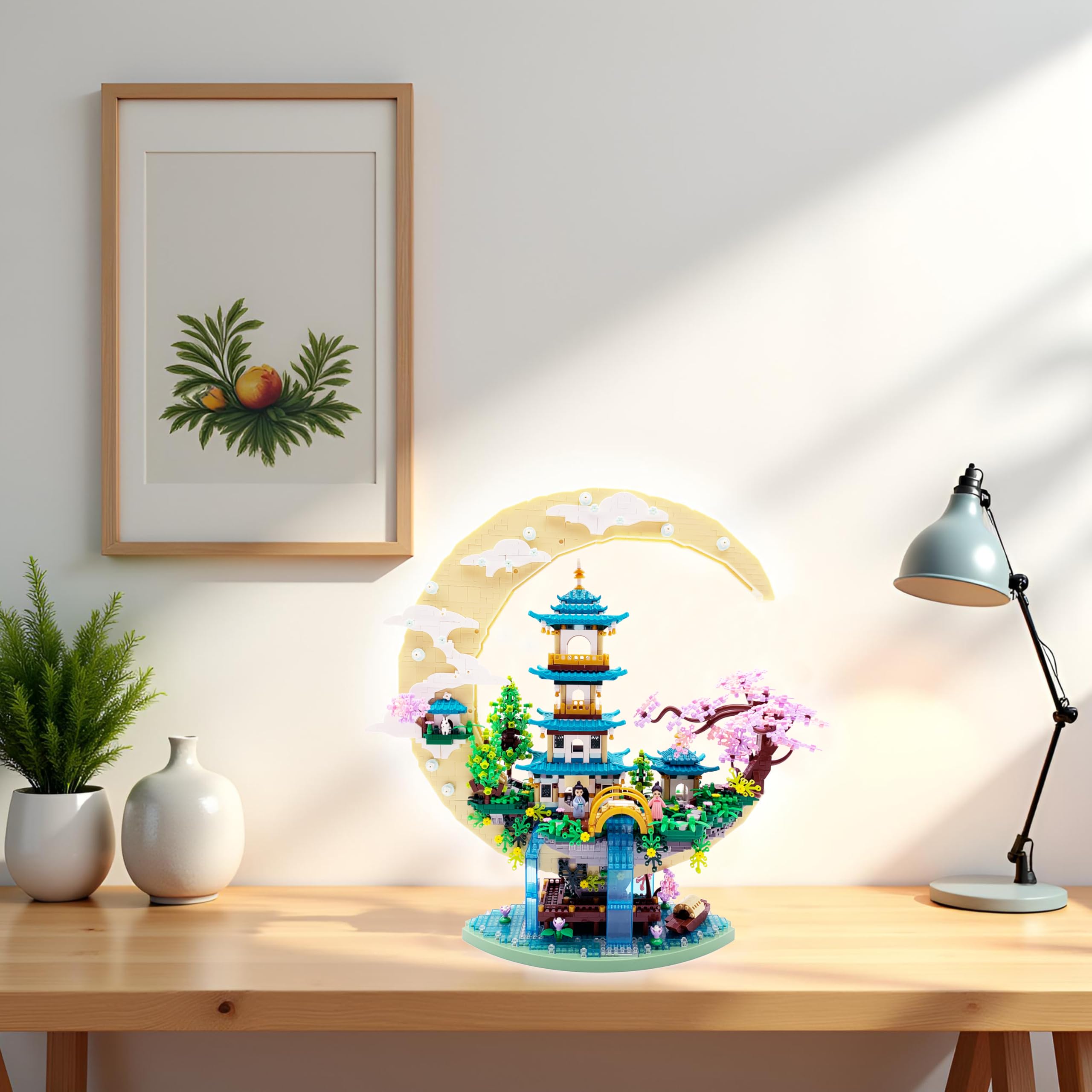 4288 PCS Cherry Blossom Tree Building Set for Adults Teens，Chinese Moon Palace Architecture Model，Micro Japanese Sakura Tree House, Mini Cherry Bonsai Tree Bricks, Creative Gift for Kids 14+