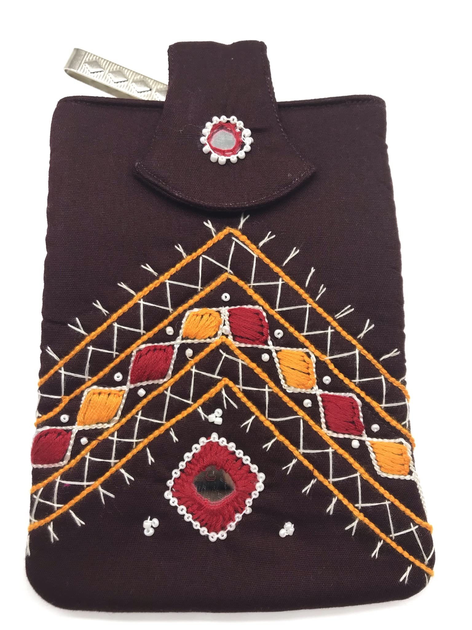 SriShopify Handmade Ethnic Soft Cotton Saree Mobile Pouch Flower Mobile Cover Waist Clip Saree Hook Ladies Purse Gift for Girls (Grey)
