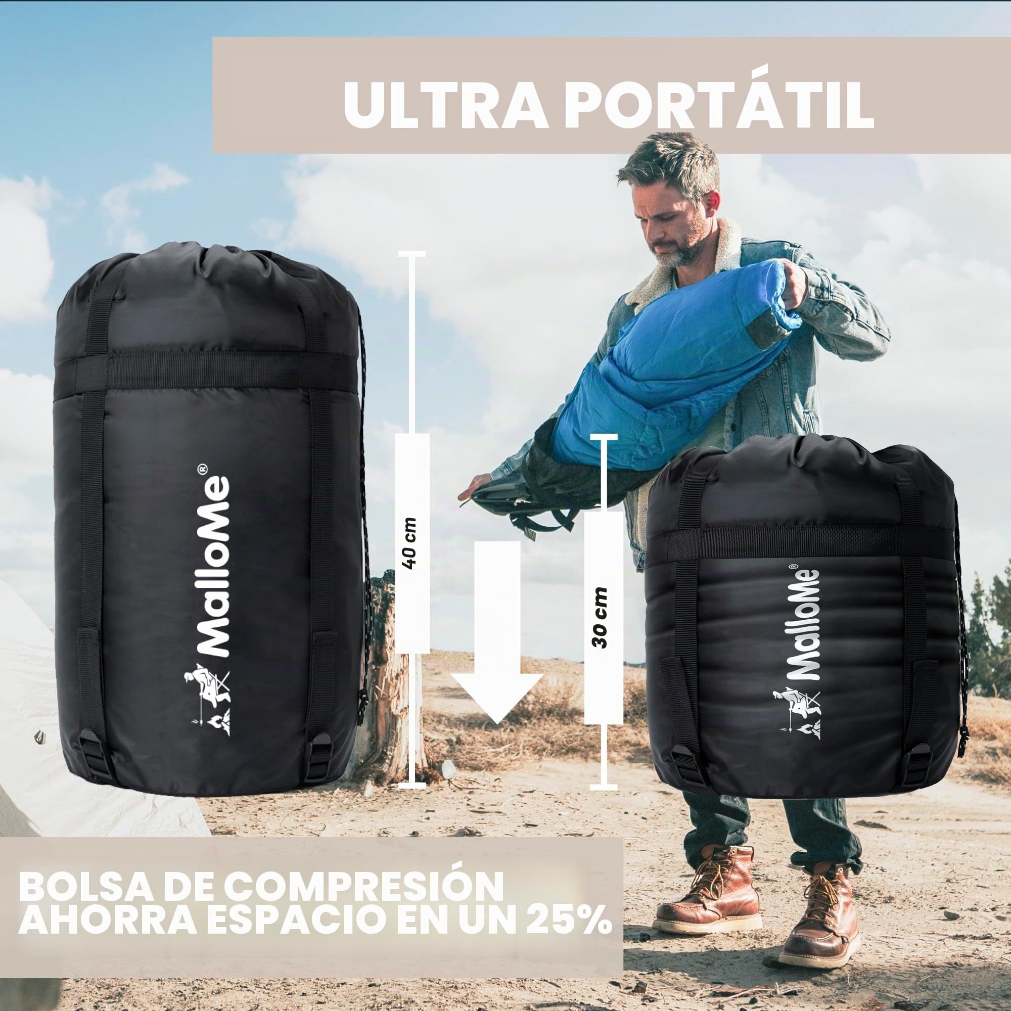 MalloMe – Saco de Dormir para Adulto, niño, Invierno, Verano, Primavera, otoño, plumón para 1 Persona, Impermeable, Bolsas de Dormir y Senderismo – Bolsa de Dormir Ultraligera, compacta para Dormir