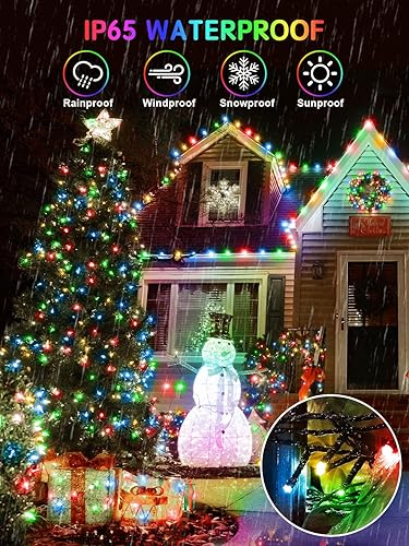 Miniatura 5 de 300 luces LED de Navidad para exteriores, luces multicolor de árbol de Navidad de 115 pies con control remoto, 8 modos de luz de hadas enchufable en