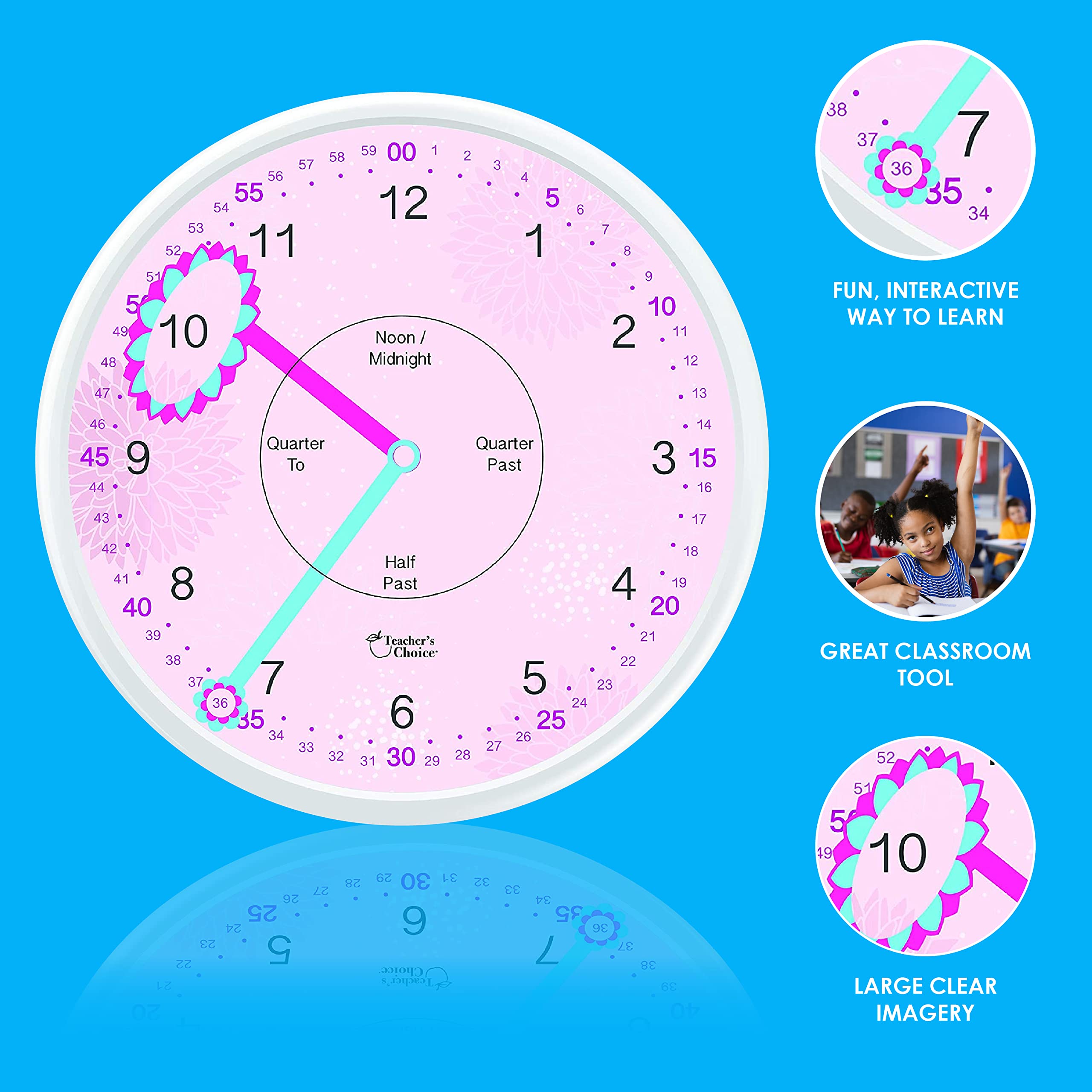 Educational Wall Clock Silent Movement Time Teaching Clock For Teachers ...
