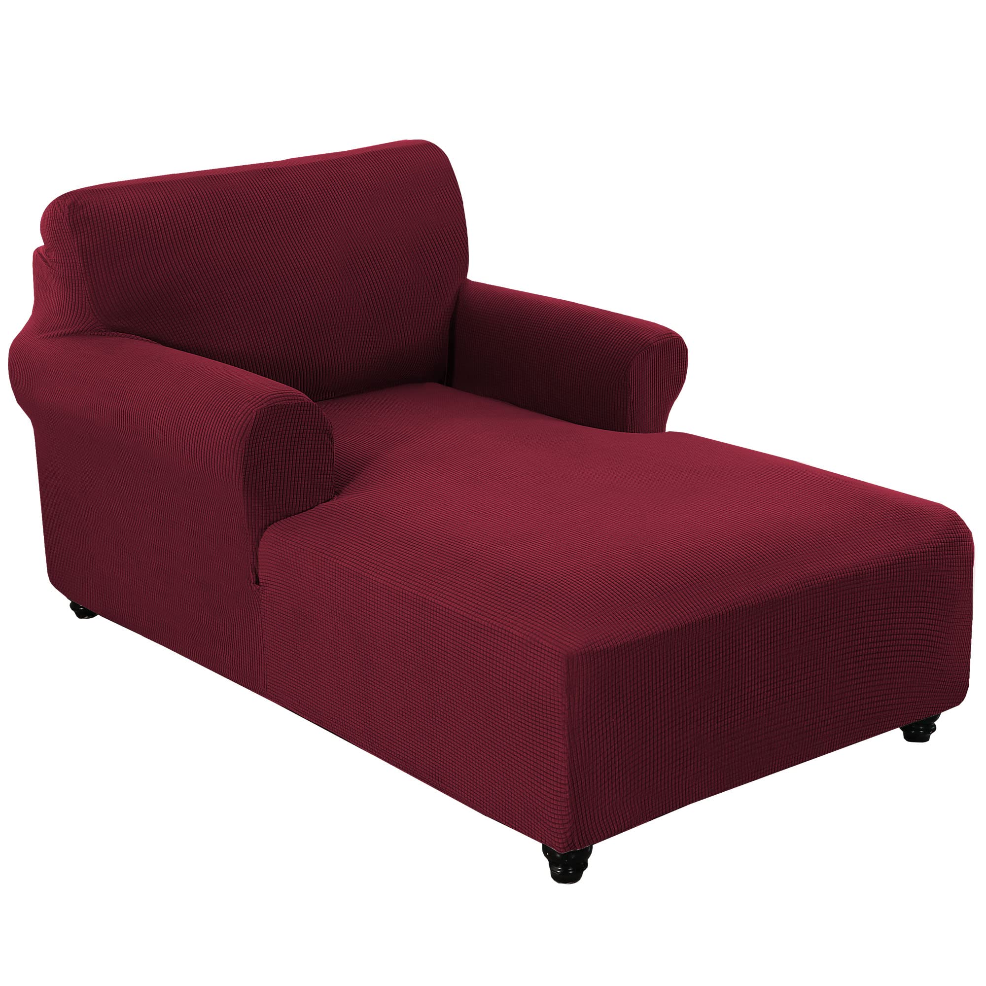 FantasDecor Chaise Lounge Cover Stretch Chair Lattice Slipcover with Armrests for Living Room Bedroom Double Arm Soft Jacquard Fabric Machine Washable, Burgundy