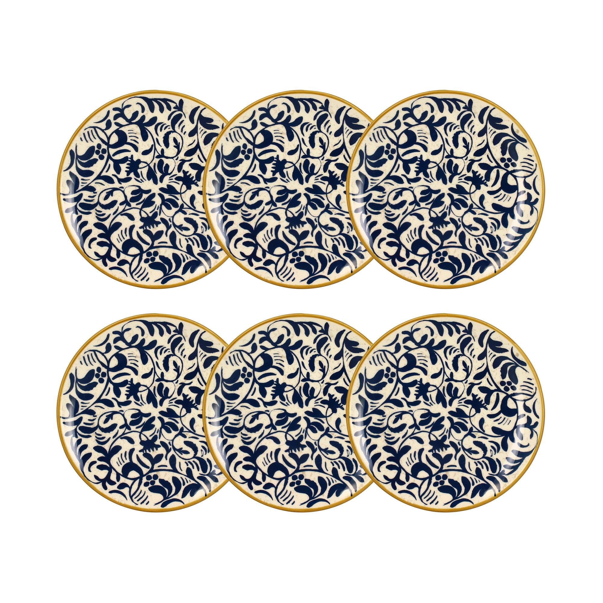 NOVASTYL - Lot 6 assiettes desserts héraclée 19cm en grès décor bleu - 2614307