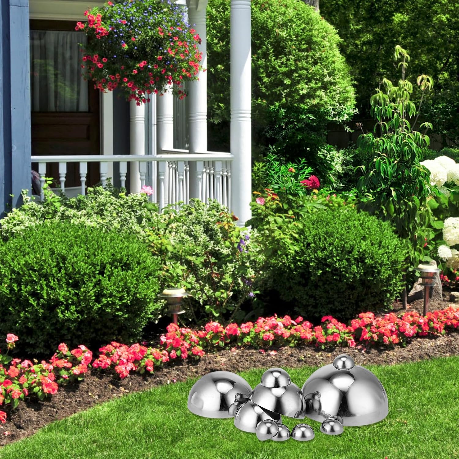 10pcs Stainless Steel Half Gazing Globe Garden Mirror Ball Set Polished Reflective Outdoor Metal Half Sphere Decor for Pond and Patio