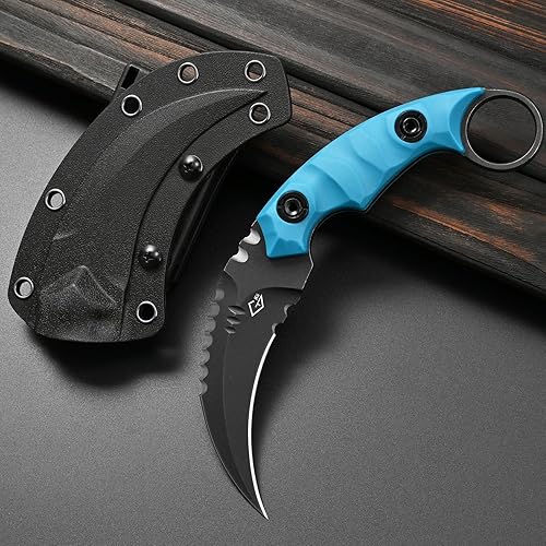 GTK691 Cuchillo de hoja fija D2 Hoja de acero Mango de fibra de vidrio de nailon con funda Kydex para acampar al aire libre, caza, senderismo,