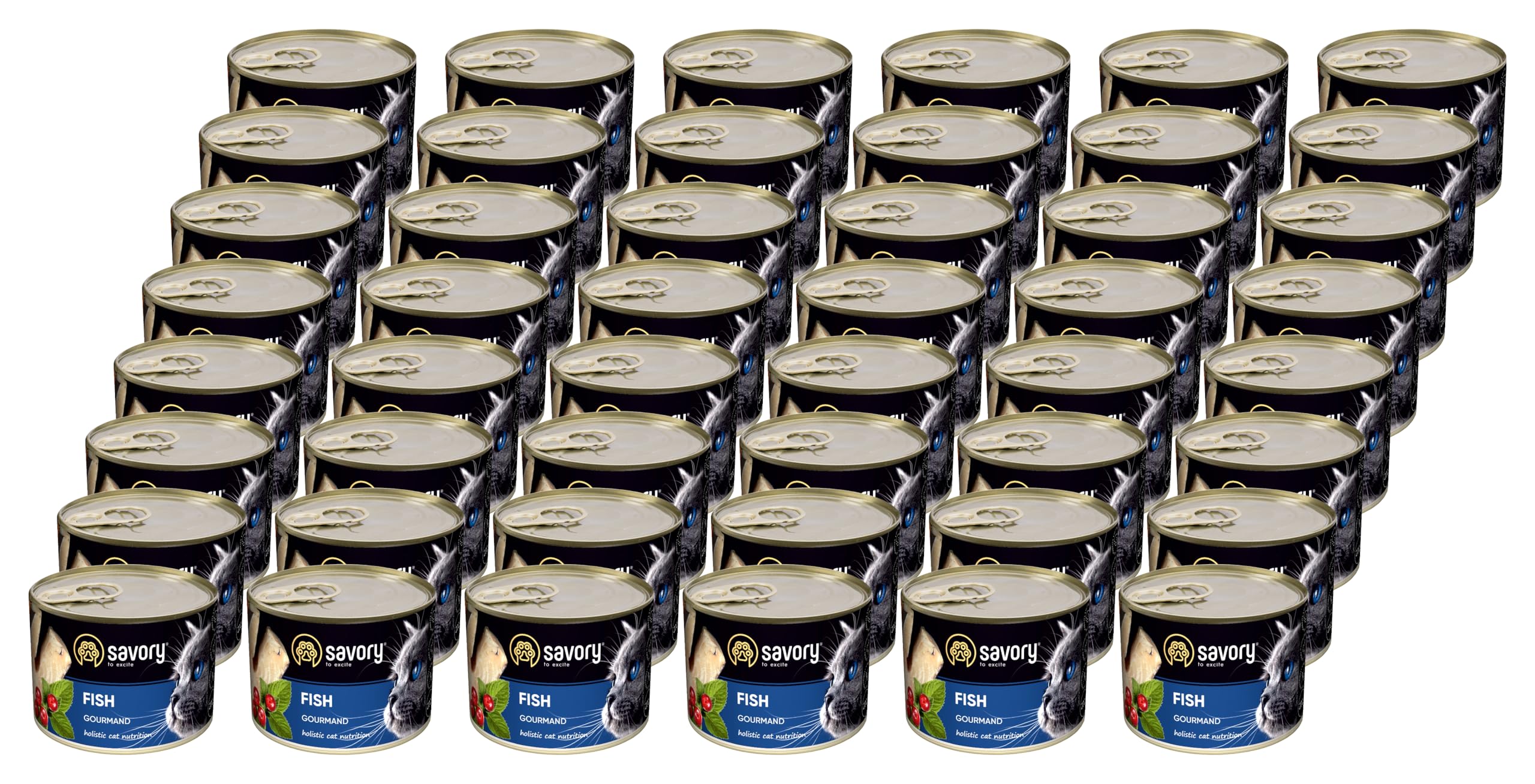 Savory - Mokra Karma dla Kota - Mokry Pokarm - Dorosły Kot - Ryba - Miękkie Kawałki Mięsa, z Tauryną, Witaminą E, D3, Cynkiem - 48 Szt. (48 x 200 g)