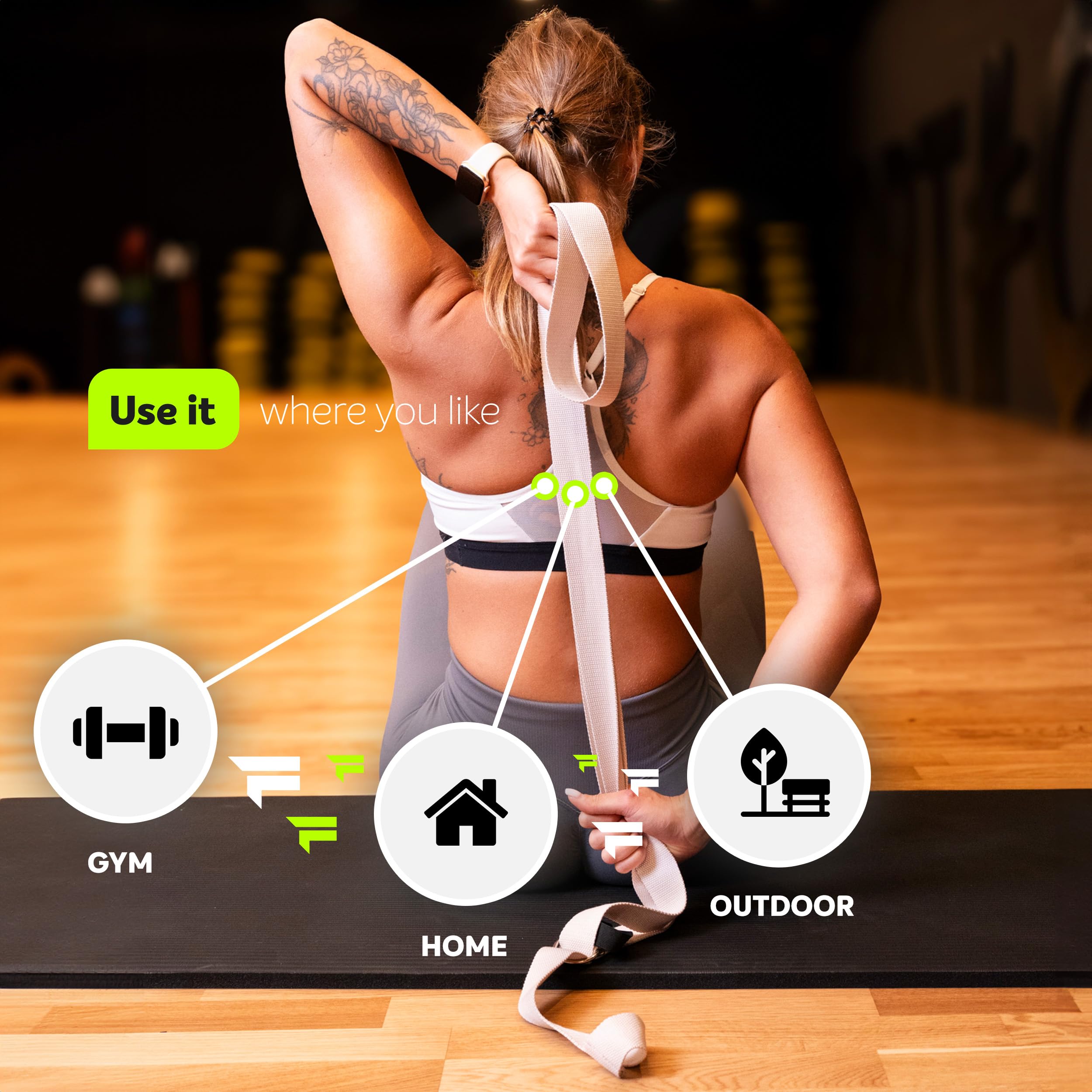 Fizyo Bawełniany Pasek do Jogi, Pilatesu, Fitnessu, Regulowany z Metalową Klamrą D, 100% Bawełny, Długi 240 cm, Idealny do Rozciągania i Trzymania Pozycji, dla Początkujących i Zaawansowanych