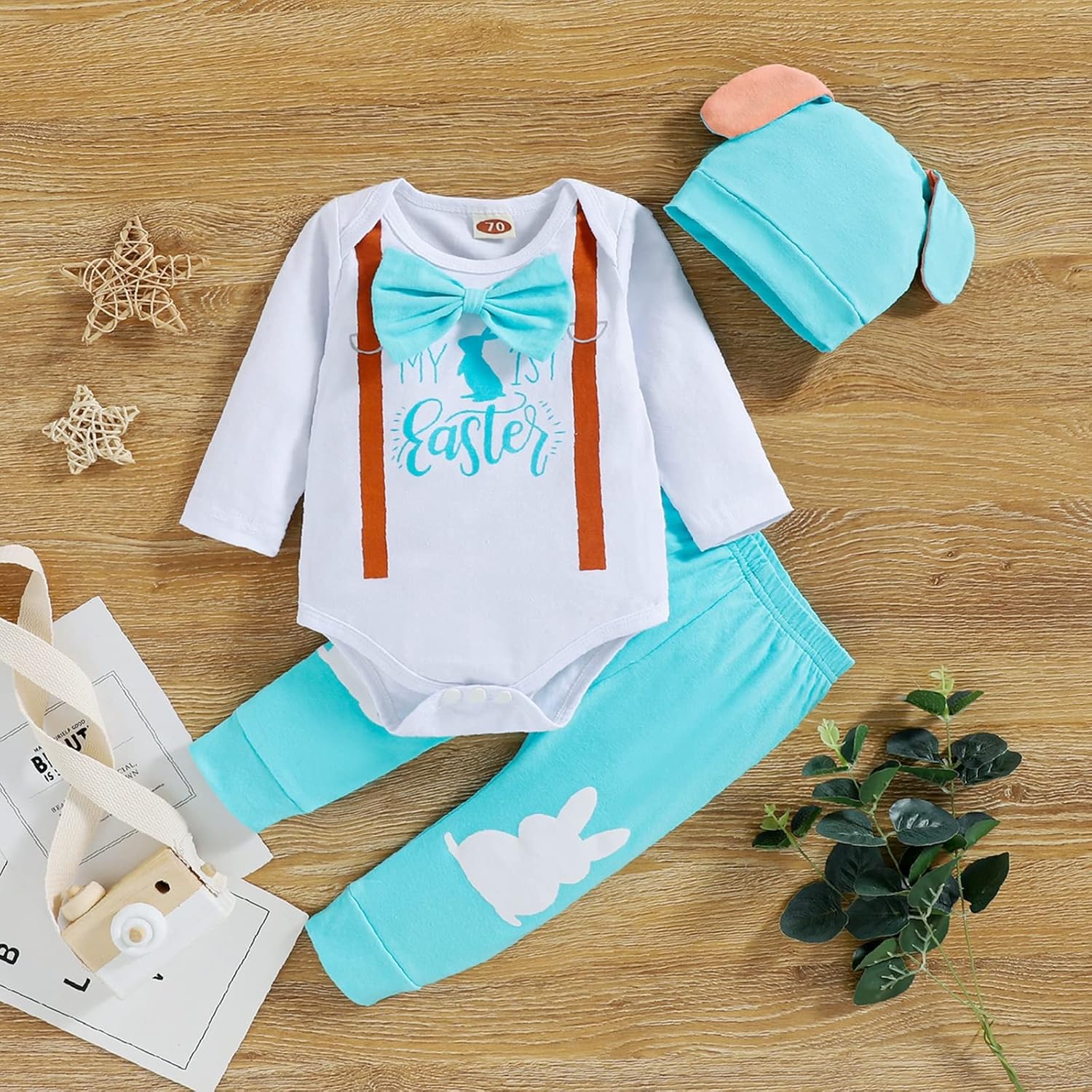 My First Easter Baby Boy Outfit Newborn Clothes Long Sleeve Rabbit Bow Romper + Bunny Pants + Cute Hat 0-18 Months - Image 2