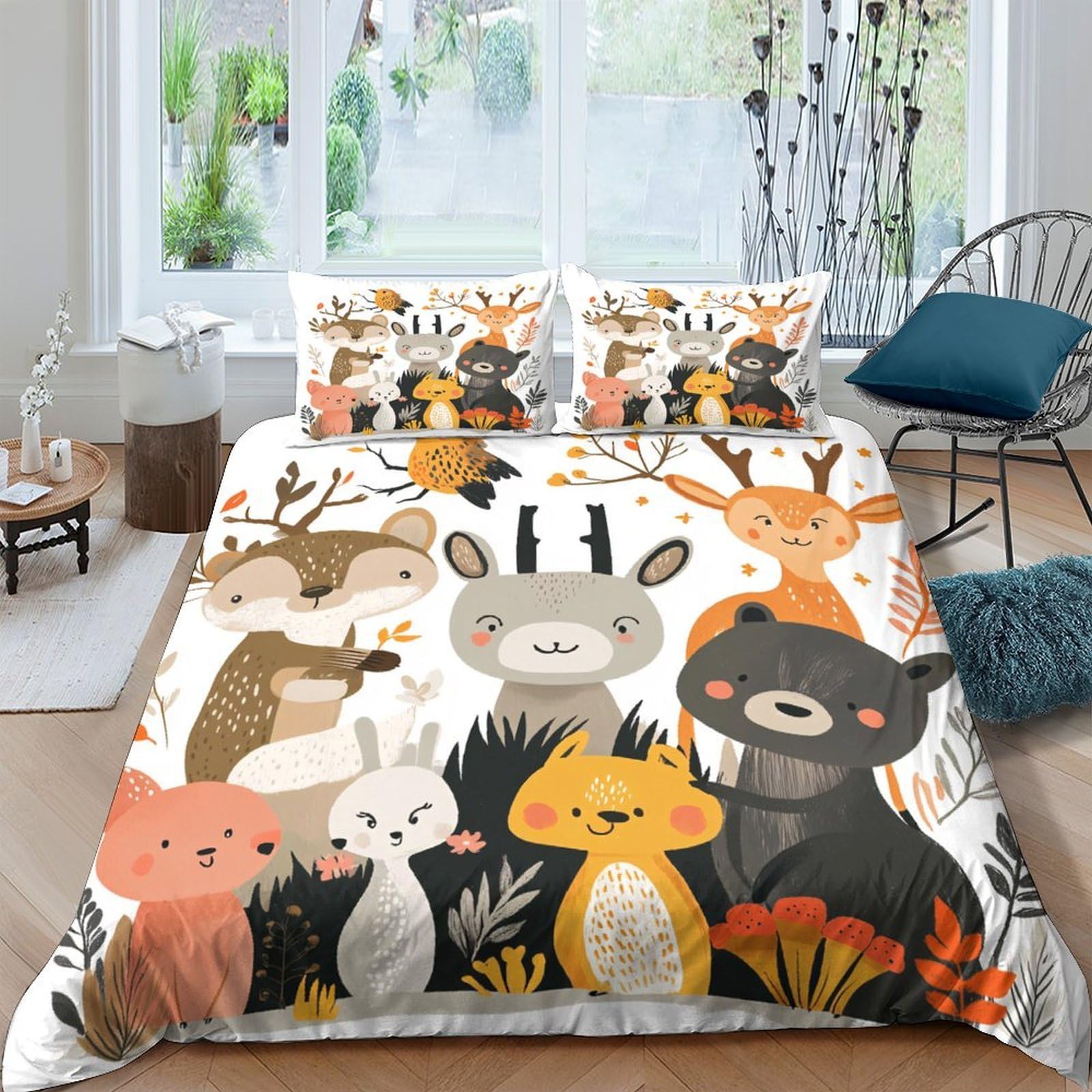 Ctjqhvkz Style-8 3D Printed Woodland Animals Fitted Sheet Microfiber Soft Cartoon Forest Bed Cover For Bedroom Guest Room Decor Single（135X200cm）