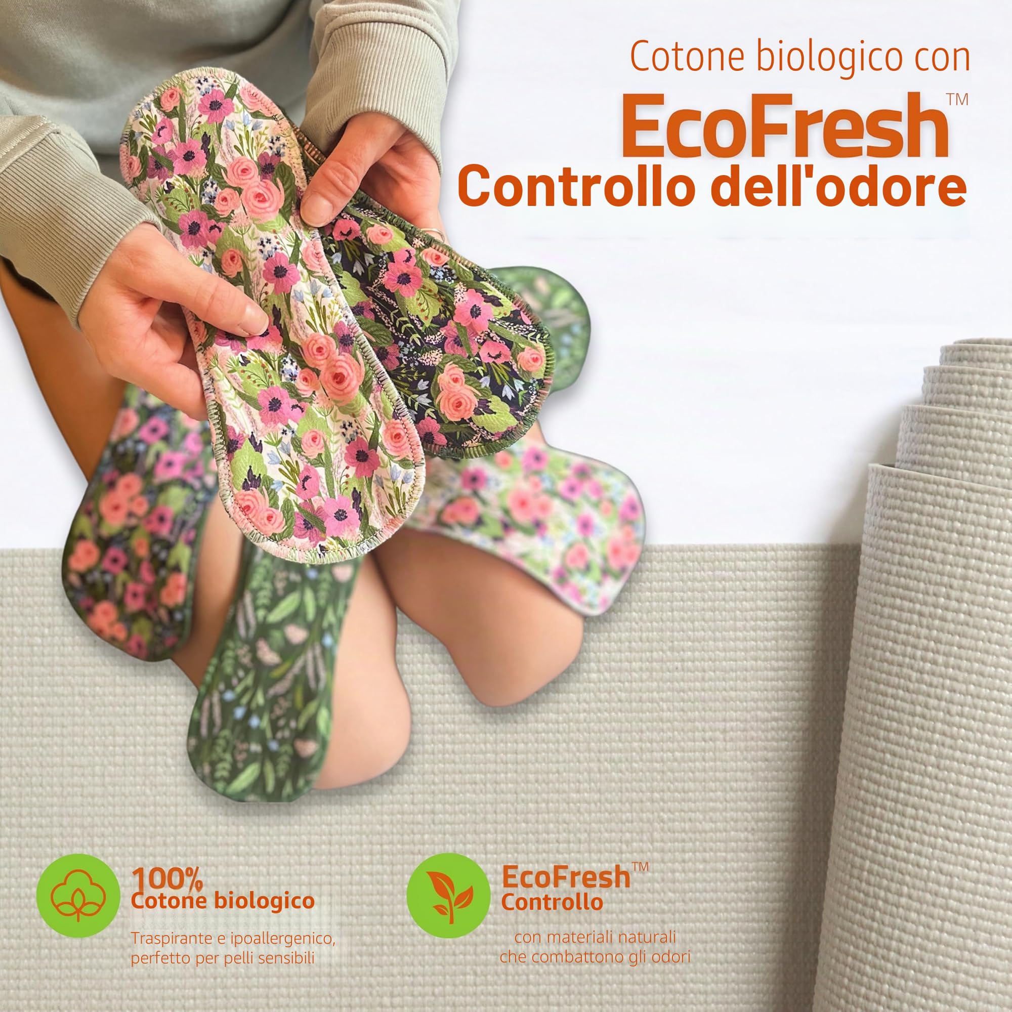 Assorbenti igienici lavabili per perdite urinarie con stampa antiscivolo (L+XL, x6); in cotone bio, lavabili ad alta T°; protezione l'incontinenza riutilizzabile, assorbenza rapida & controllo odori
