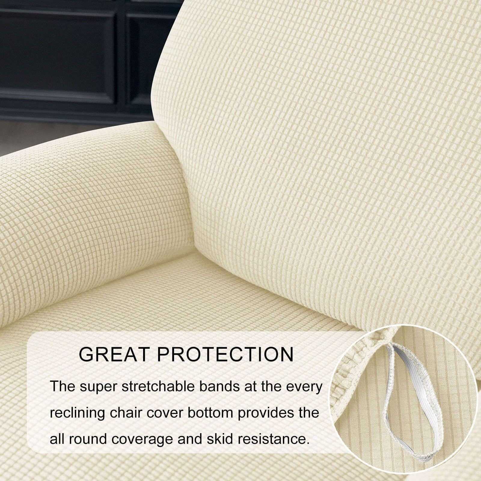 Copridivano Relax Reclinabile Elasticizzato 2 Posti, Copripoltrona Relax Reclinabile Universale con Tasche, 6-Pezzi Fodera per Poltrona Lavabile(Beige,3 posti)