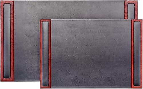 Miniatura 10 de Dacasso Almohadilla de madera y cuero con rieles laterales de lujo de cuero para escribir 34 x 20 pulgadas nogal y negro