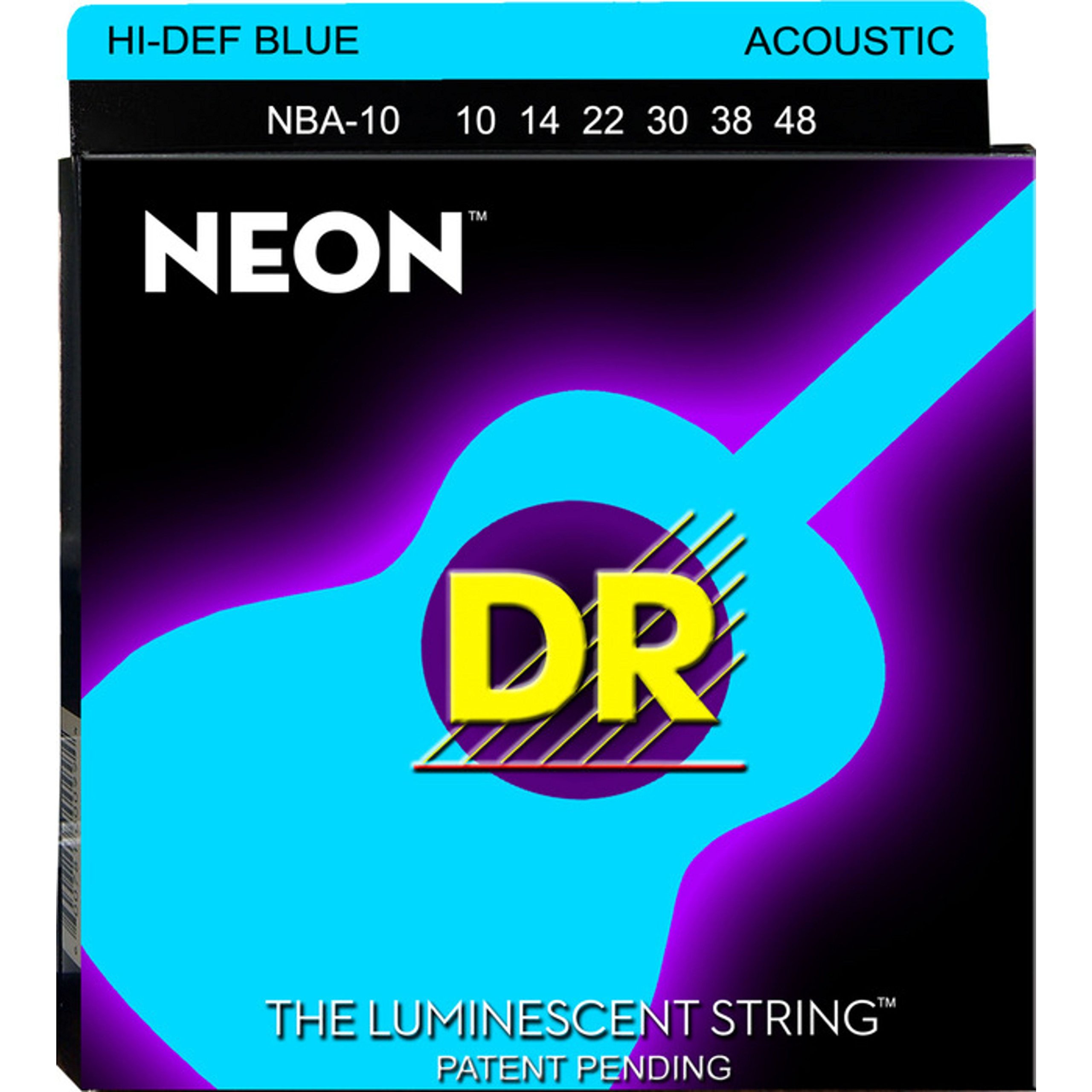 DR, / 10-48 Lite Set Handmade Neon Hi-Def Blue Coated Acoustic Strings (NBA10)