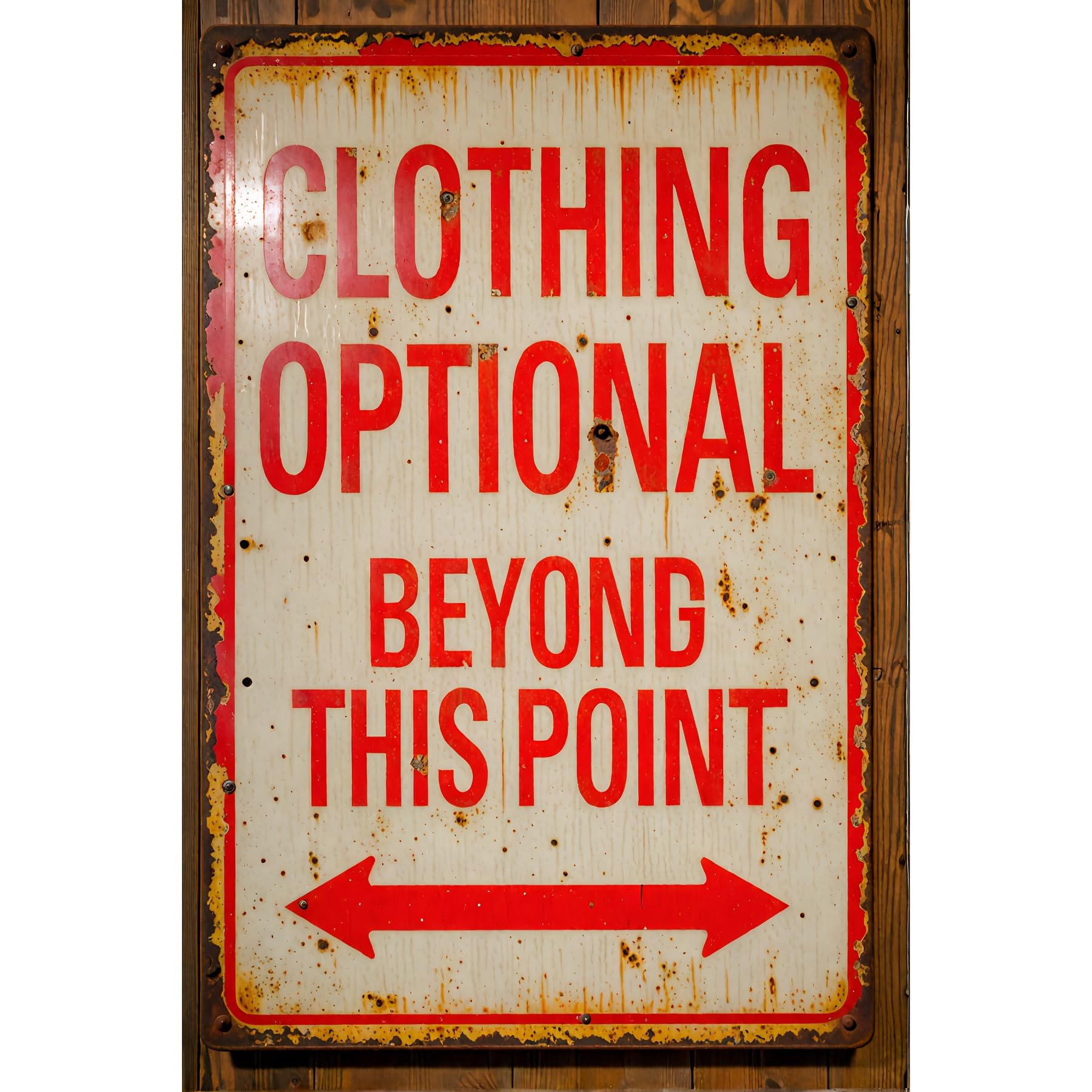 Clothing Optional Beyond This Point Novelty Parking Sign, Rustic Funny Distressed Metal Wall Decor, Vintage Rust Free Tin Sign Plaque_8"x12"