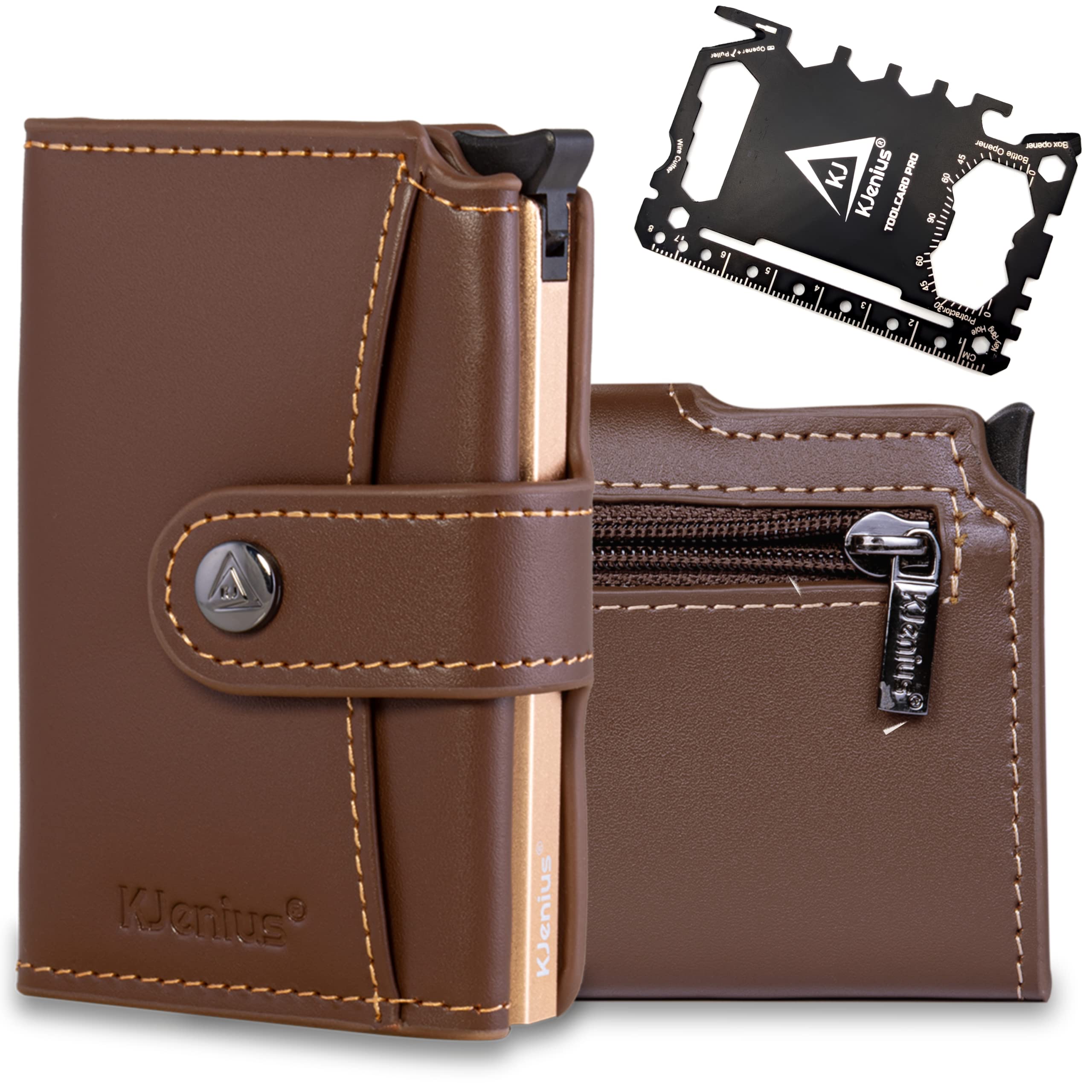 KJ / KJeniusKJENIUS Dante Leather Wallets for Men UK | Credit Card Holder Wallet RFID Blocking | Wallets, Card Cases & Money Organisers | Slim Wallets with Coin Pocket | Original Accessories Mens Gift Box