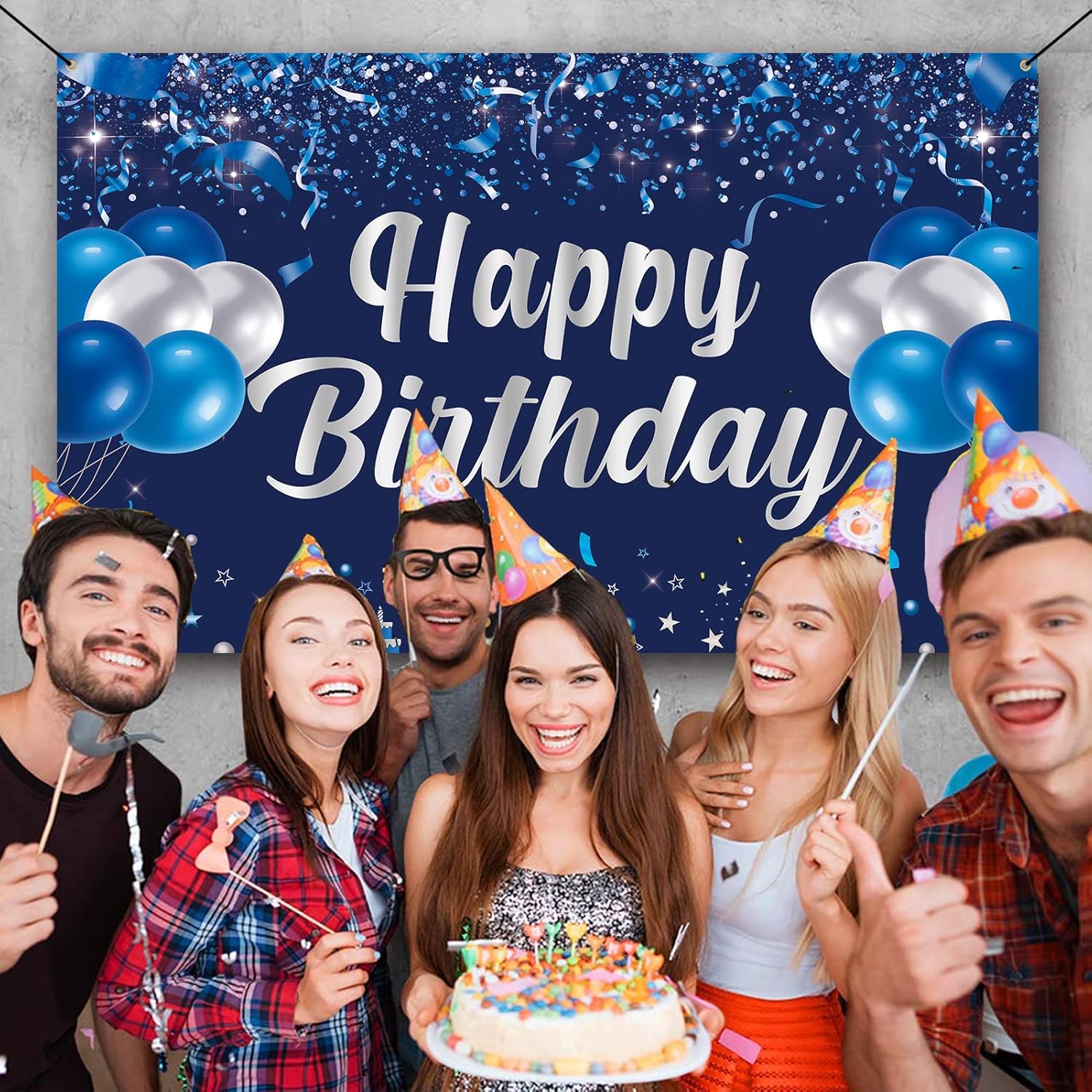 Trgowaul Happy Birthday Banner, Blue & Silver Birthday Party Decorations, Party Supplies for Men, Women & Kids, Photo Background Banner Decor for Indoor & Outdoor - Image 7