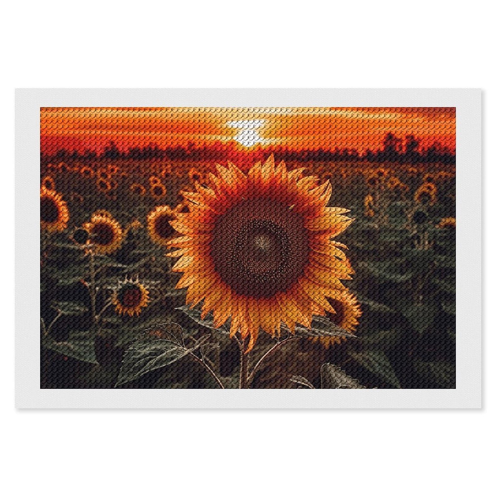 NONHAI Diamond Painting Kits for Adults - DIY Diamond Art Kits for Beginners - Full 5D Paint Drill Diamond Dots Paintings- Sunset Sunflower Diamonds Pictures Gem Art and Craft Wall Decor 8"x12"