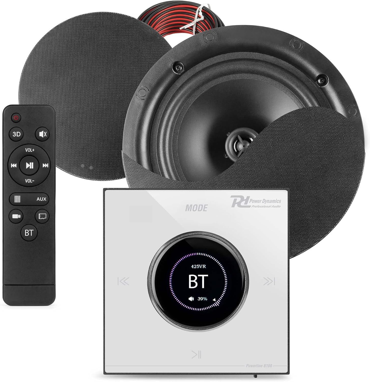 Power Dynamics B50W Kit Audio Encastrable BT avec Amplificateur et Enceintes Plafond 2x25W - Noir
