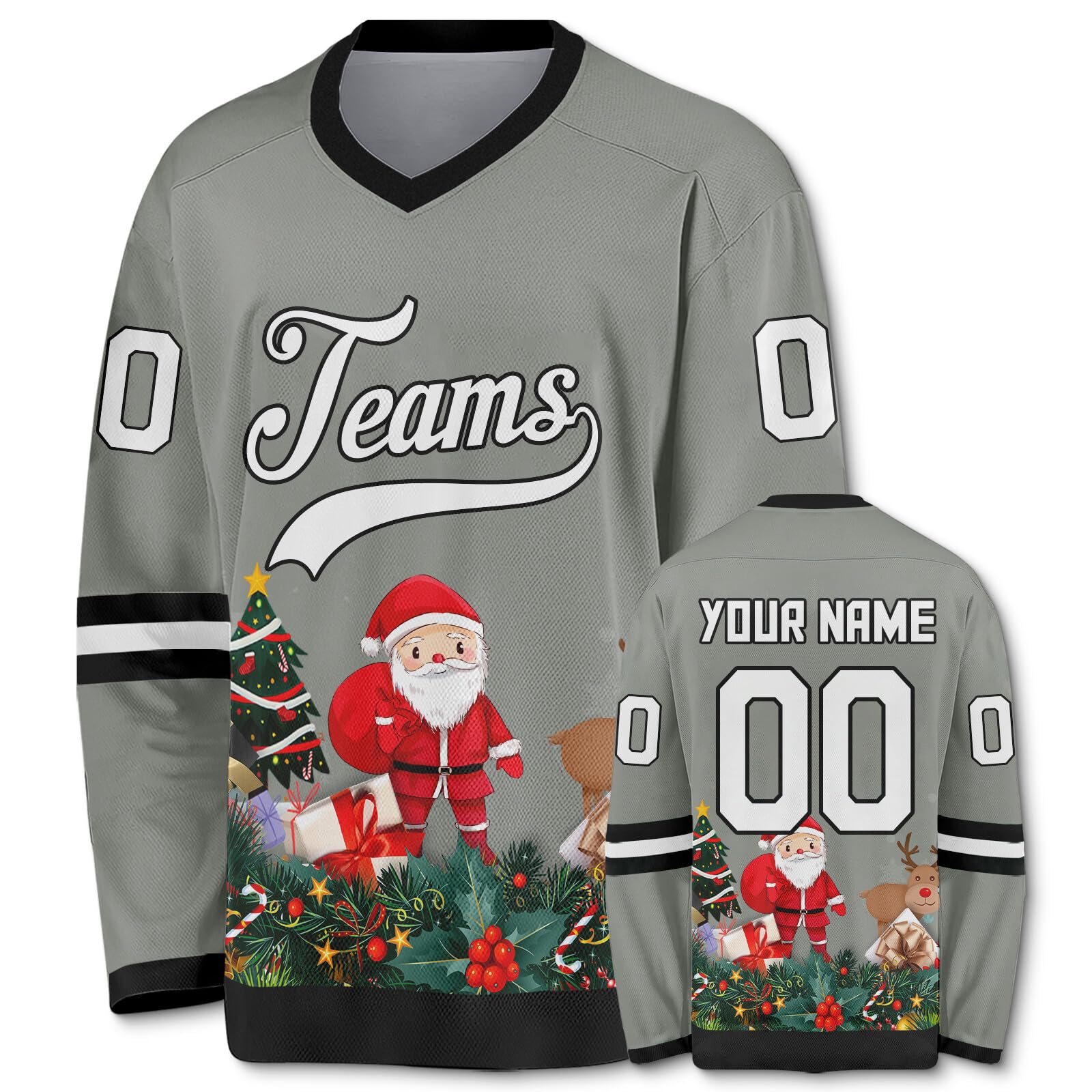 Customized Hockey Jersey Christmas Jersey Santa Claus Customizable Printed Stitched Name Number Hockey Jersey Gift