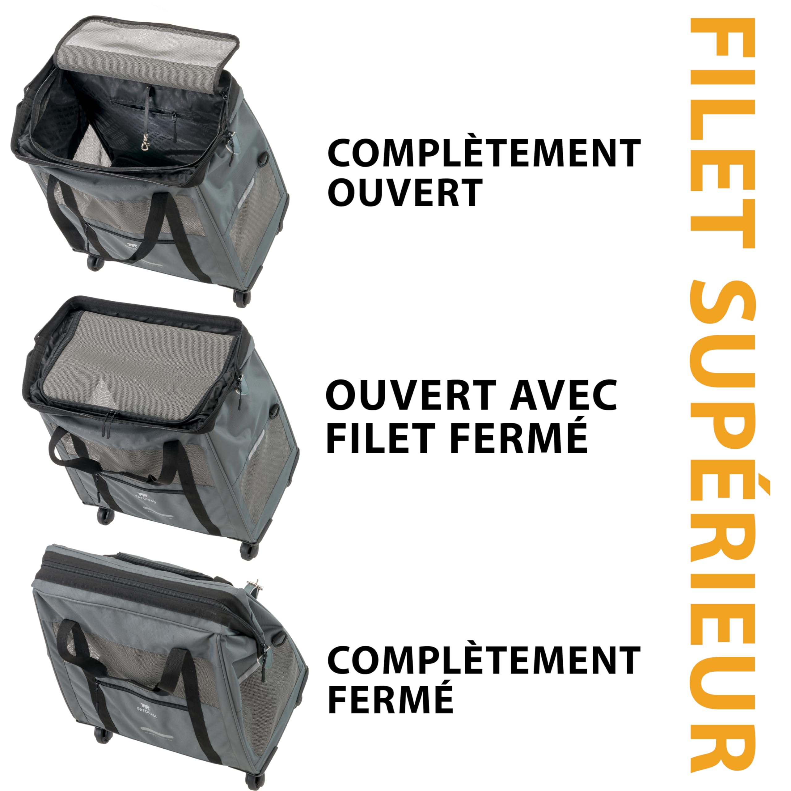 Ferplast Sac de Transport pour Chat Voyager Trolley, Sac Transport Chien, Poignée Extensible, Sangles Réglables, Large Ouverture, Roues Amovibles, Max 15 kg, 46 x 26 x 48H cm, Gris