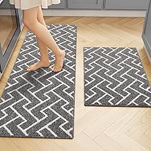 Biscpro Kitchen Rug Set 2 Pieces, Washable Non-Slip 100% Polypropylene Kitchen Floor Mats, Super Absorbent and Stain-Resistant Floor Runner Rug, Hallway Runner, Entryway(Dark Grey, 50x80+50X150cm)