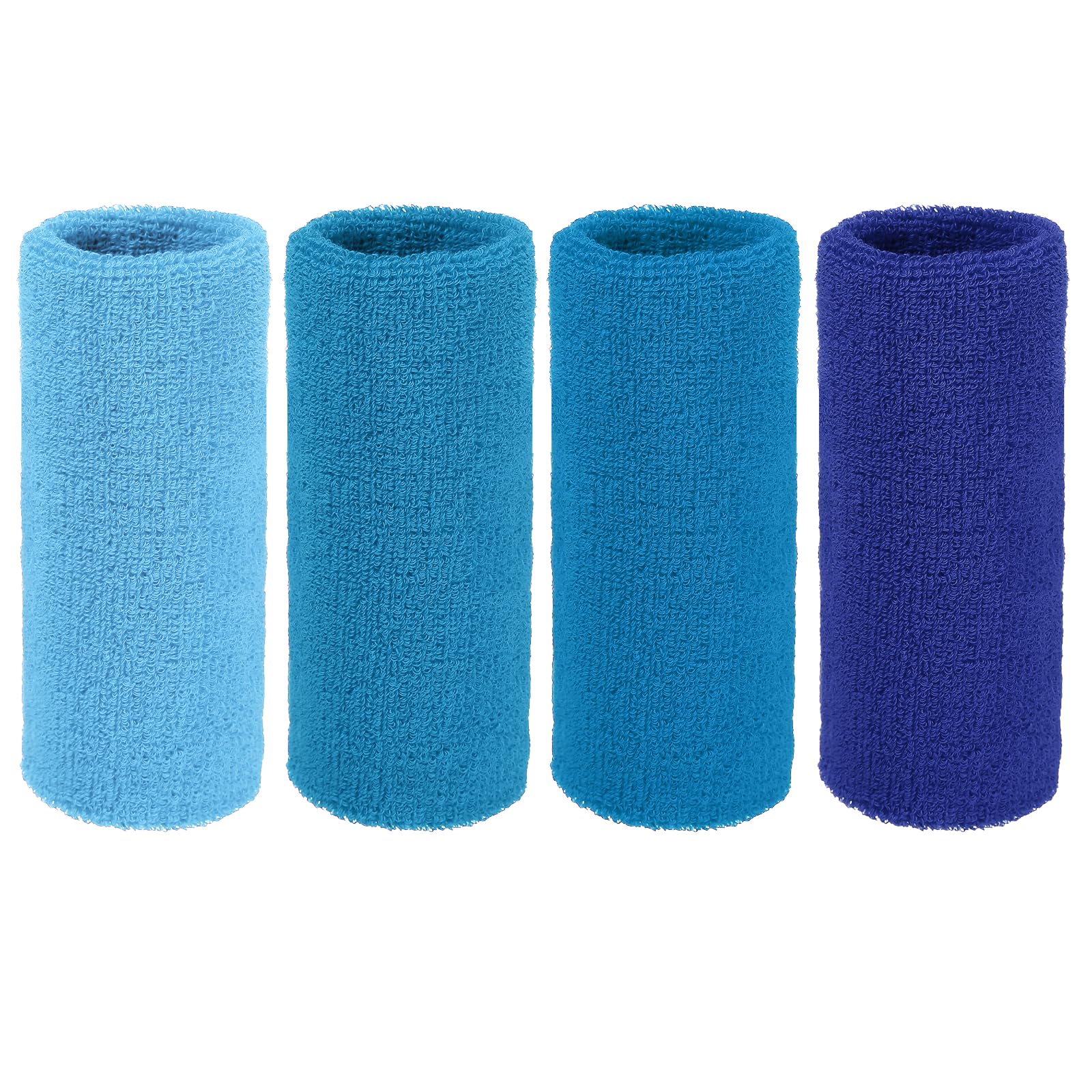 YELARXI Wristbands Sweatbands, Wrist Bands for Sweat Sports Wristbands 6x3 in & 4 Pack & Dark Blue/Sky Blue/Lake Blue/Blue-Fitting for (Tennis/Basketball/Football/Men & Women)