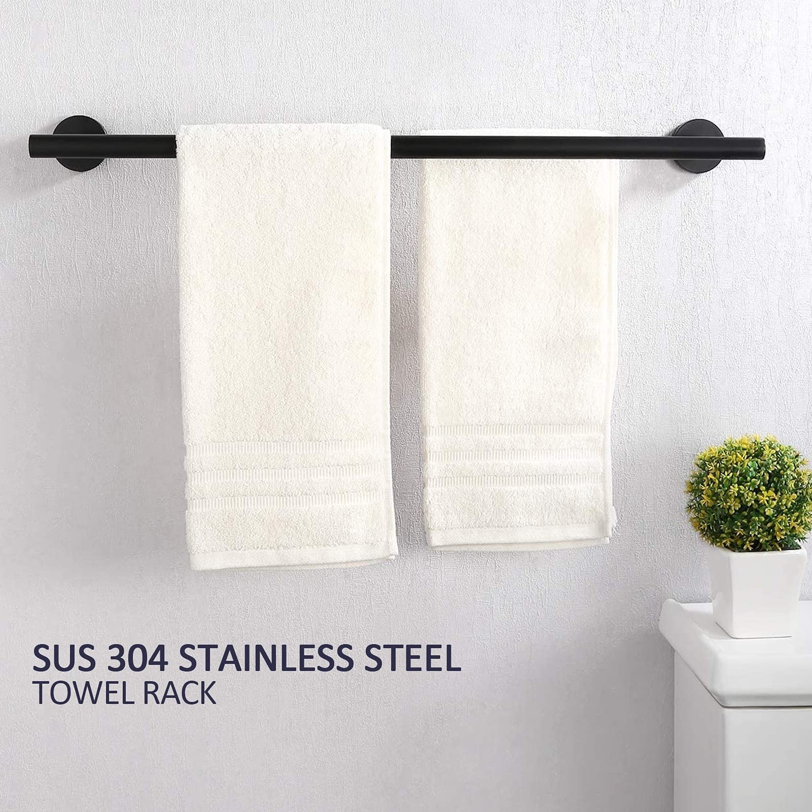 Barra de riel de Toalla Doble multifunción, Soporte de Toalla Negra de Acero Inoxidable SUS304, Percha de Torre montada en la Pared para Hardware y Cocina de baño, 60 cm / 23.6 Pulgadas