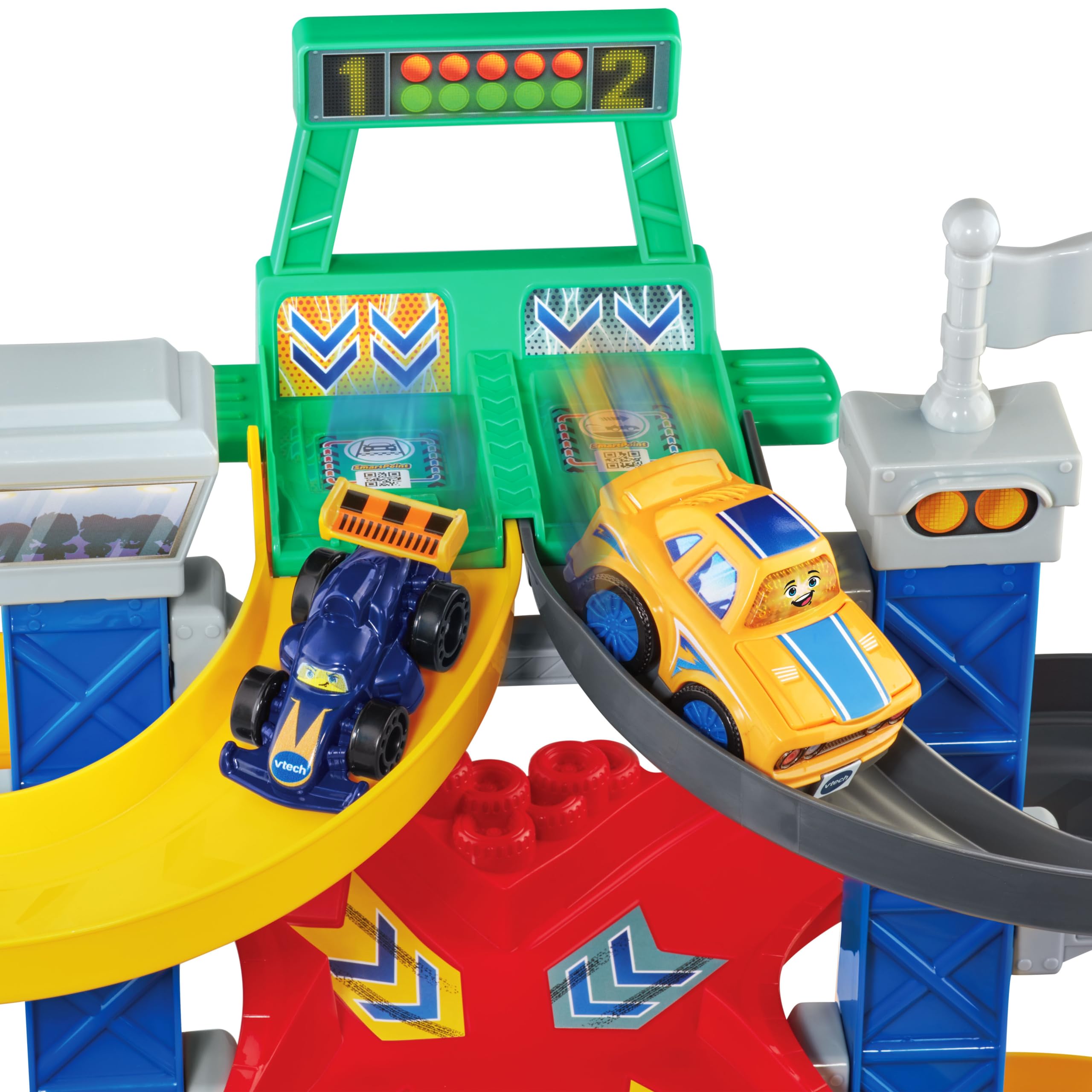 VTech - Tut Tut Bolides Série Pro, Super Tour Duo Challenge avec Voiture de Course Lenny As du Circuit, Circuit Voitures Enfant, 3 Zones Magiques, Cadeau Enfant de 2 Ans à 6 Ans - Contenu en Français